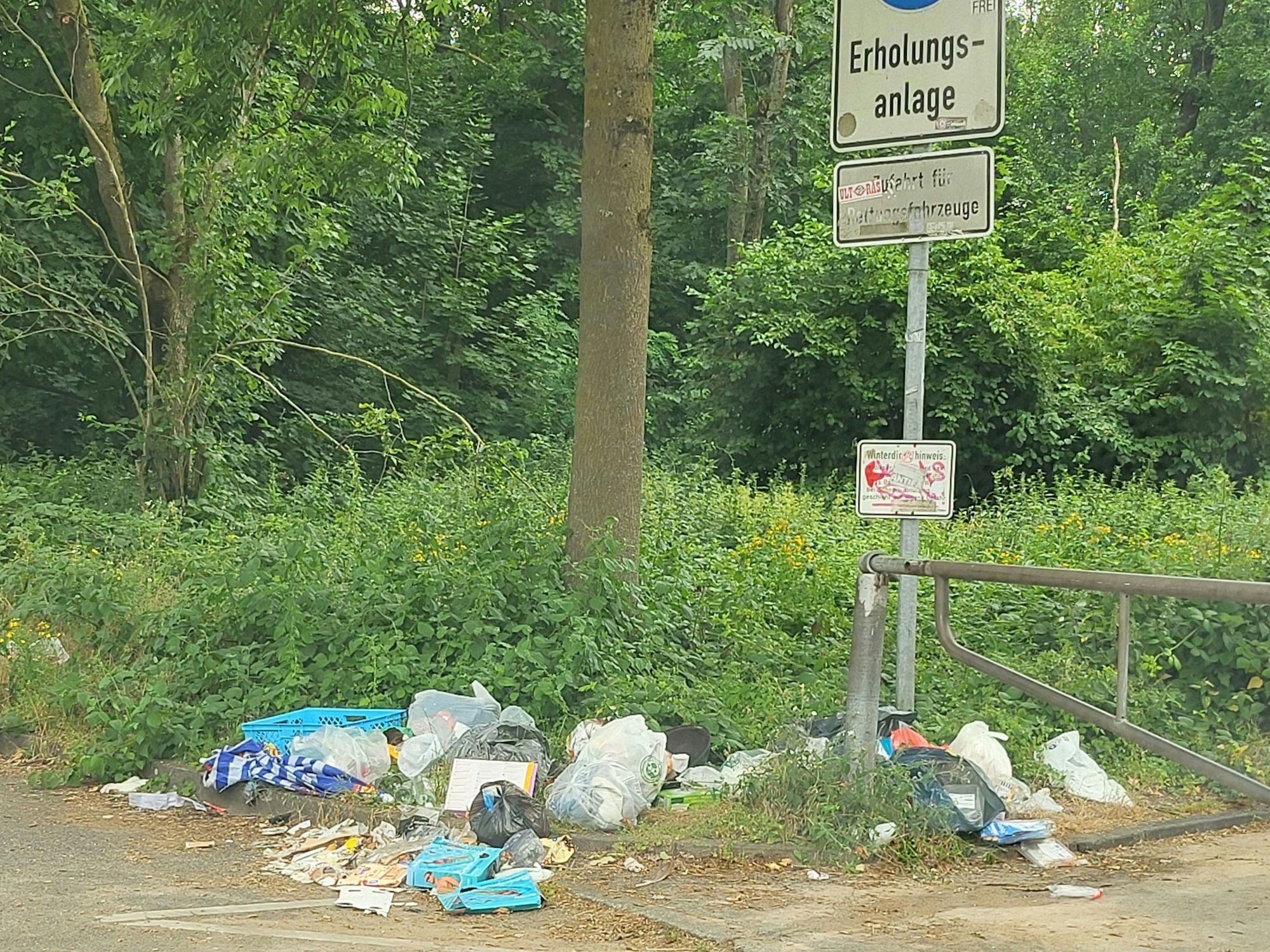 Müll liegt auf einem Gehweg.