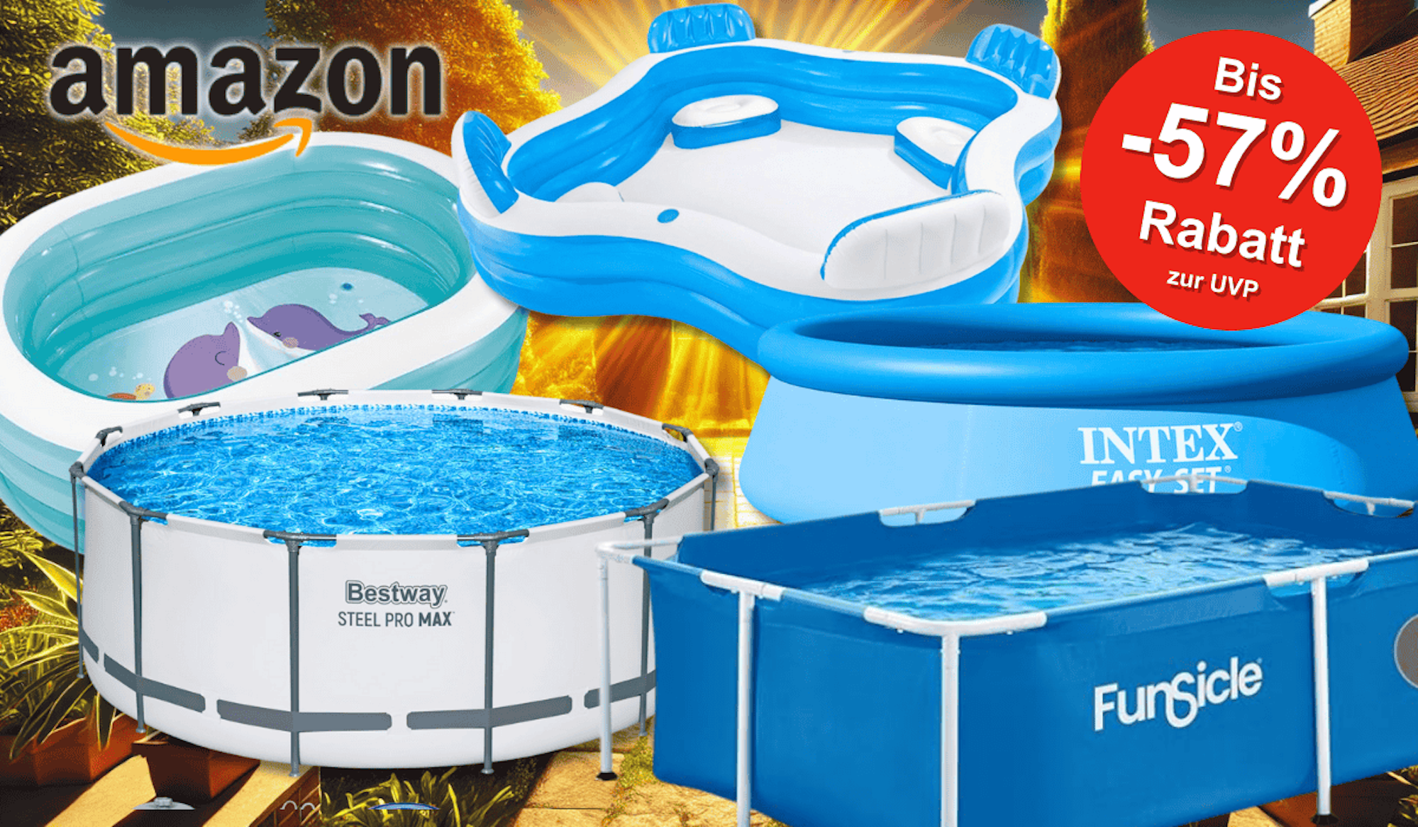 Auf dem Bild sind unterschiedliche Pool zu sehen, die sich im Amazon Sale befinden.