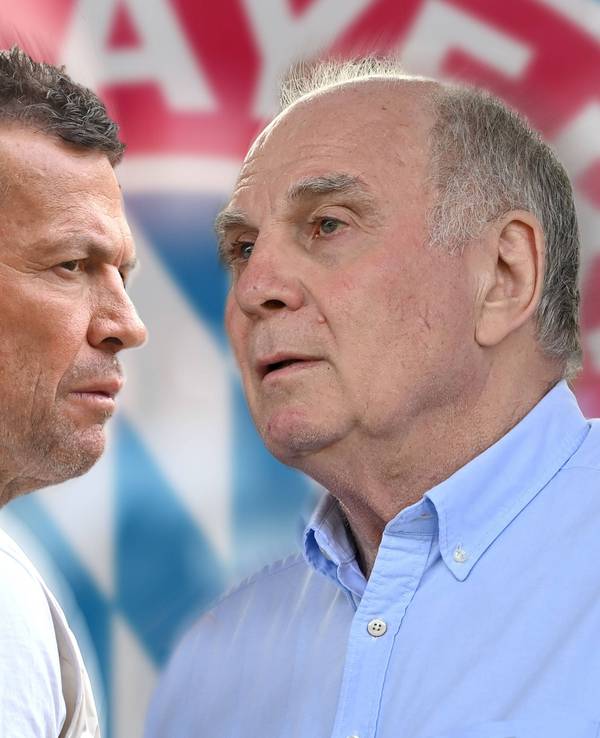 Eine Fotomontage zeigt Lothar Matthäus und Uli Hoeneß vor dem Logo des FC Bayern.
