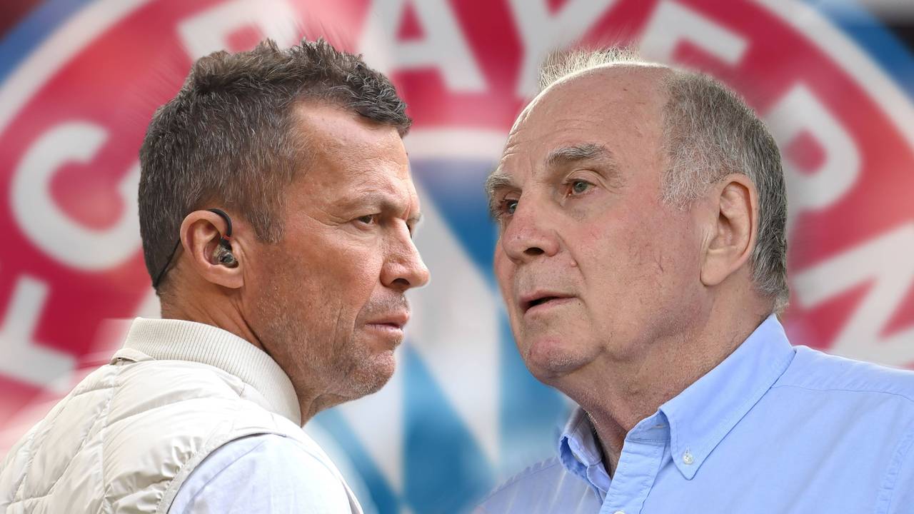Eine Fotomontage zeigt Lothar Matthäus und Uli Hoeneß vor dem Logo des FC Bayern.