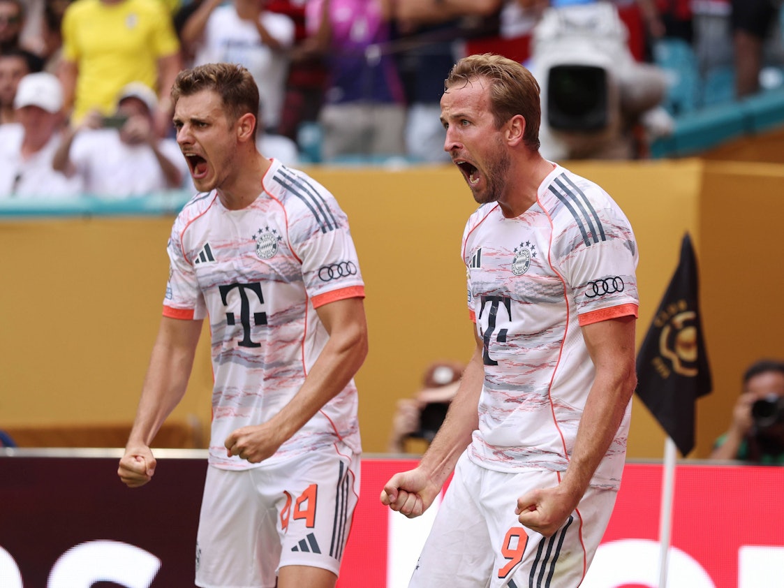 Harry Kane und Josip Stanisic hatten im Spiel gegen Flamengo (29. Juni 2025) genug Gründe zum Jubeln.