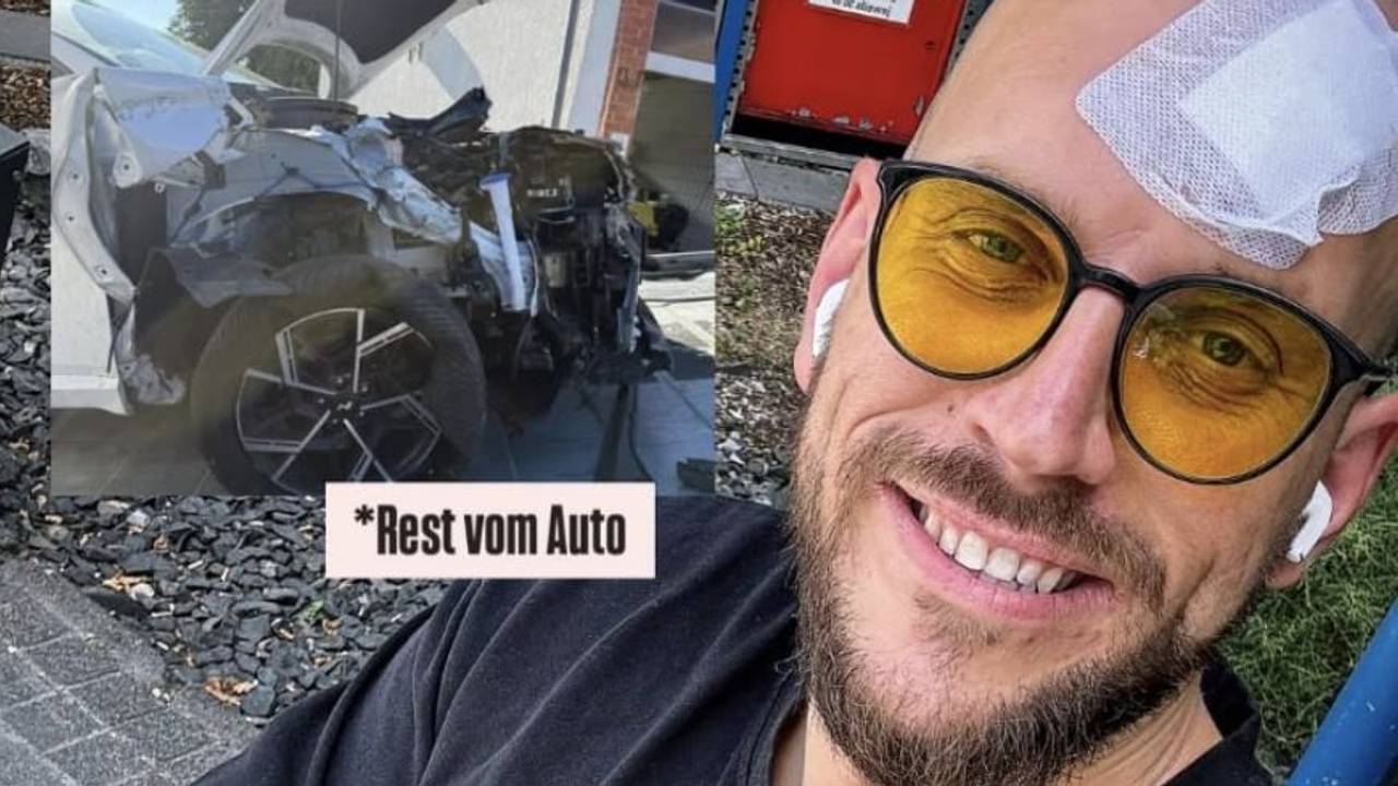Rumbombe zeigt sich auf Instagram – auch ein Foto des Unfallautos veröffentlichte der Ballermann-Star.