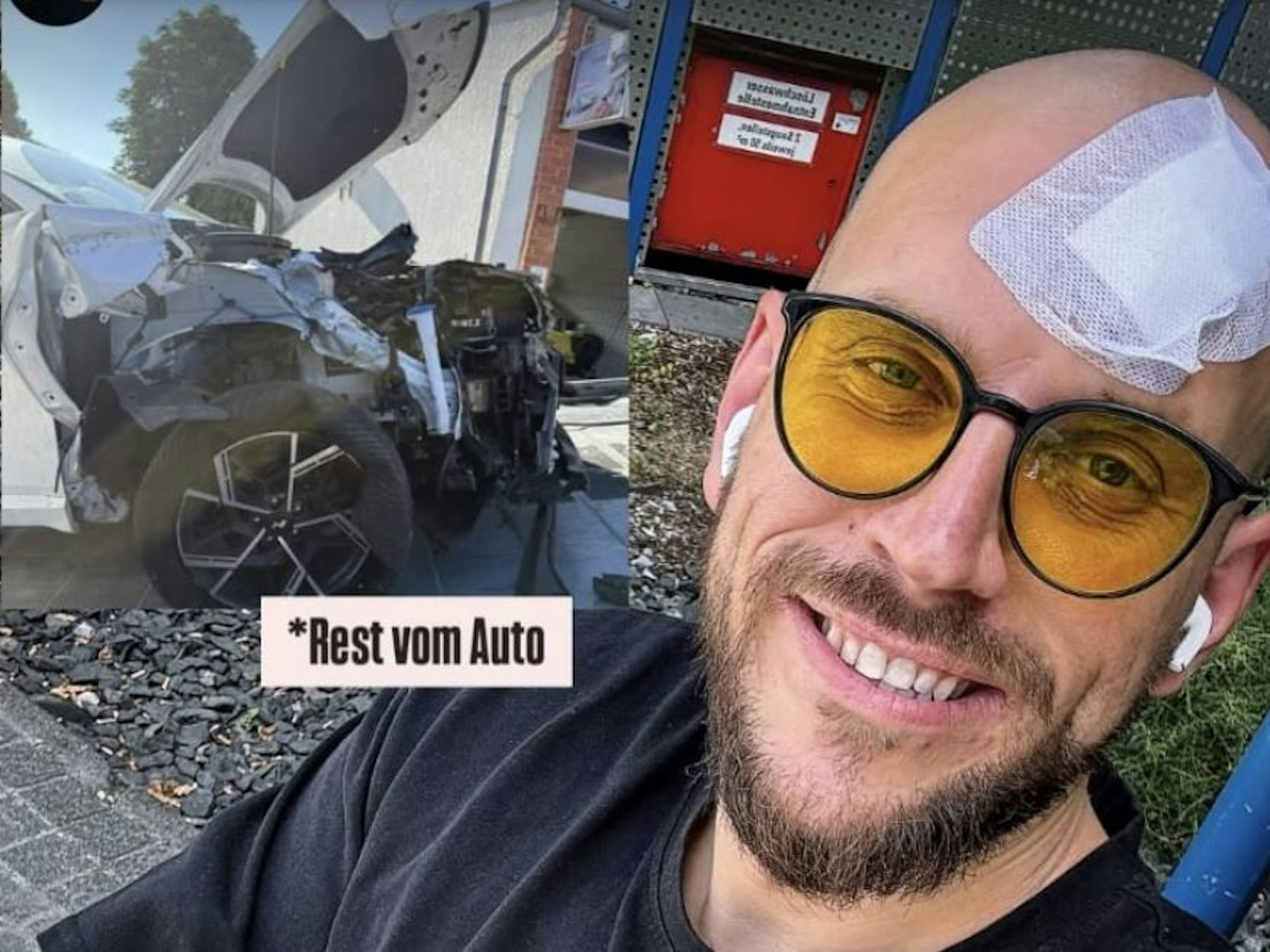 Rumbombe zeigt sich auf Instagram – auch ein Foto des Unfallautos veröffentlichte der Ballermann-Star.