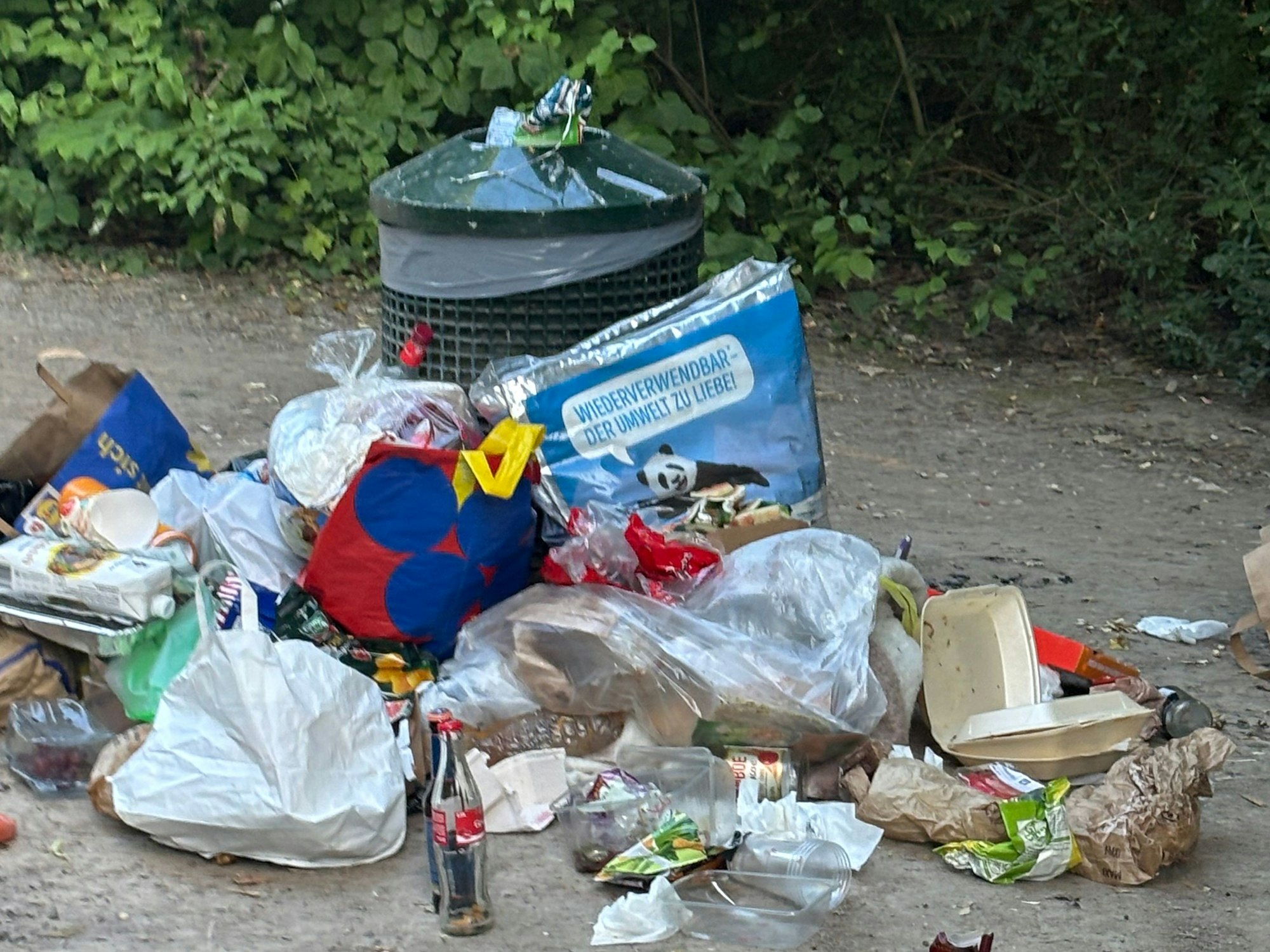 Abfall liegt neben einer Mülltonne