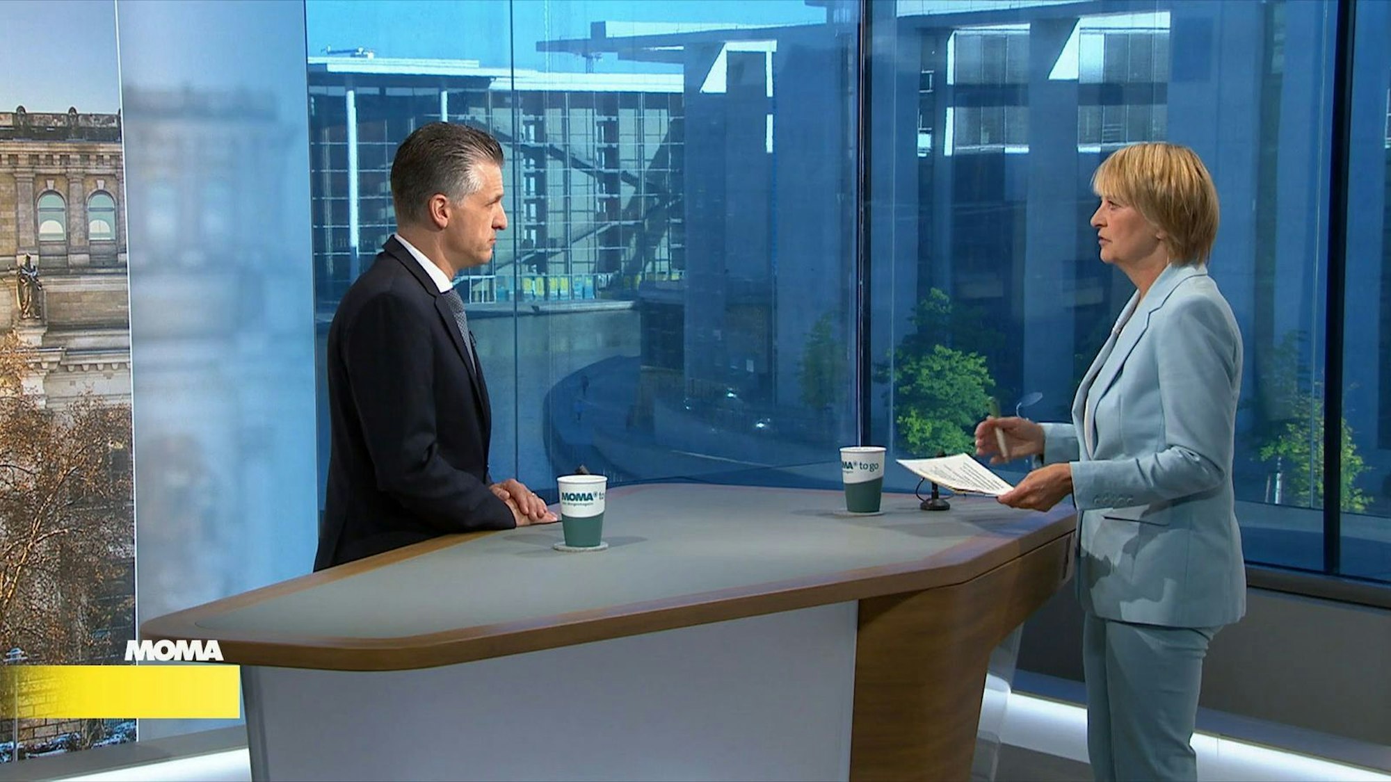 Thorsten Frei stellte sich im ARD-“Morgenmagazin“ den Fragen von Anke Plättner. (Bild: ARD)