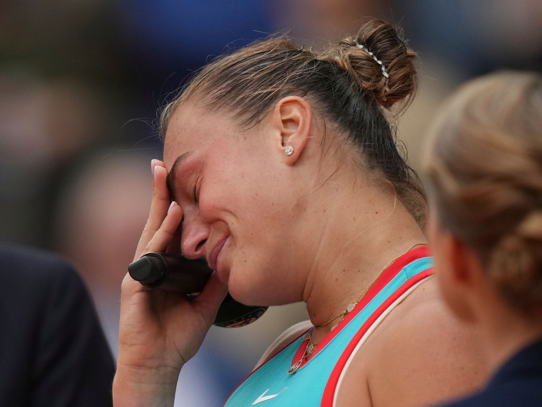 Aryna Sabalenka bei einem Interview nach ihrem Tennis-Spiel.