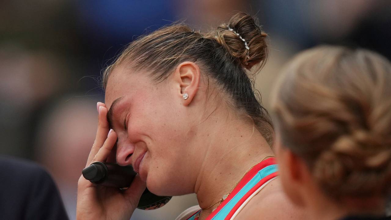 Aryna Sabalenka bei einem Interview nach ihrem Tennis-Spiel.