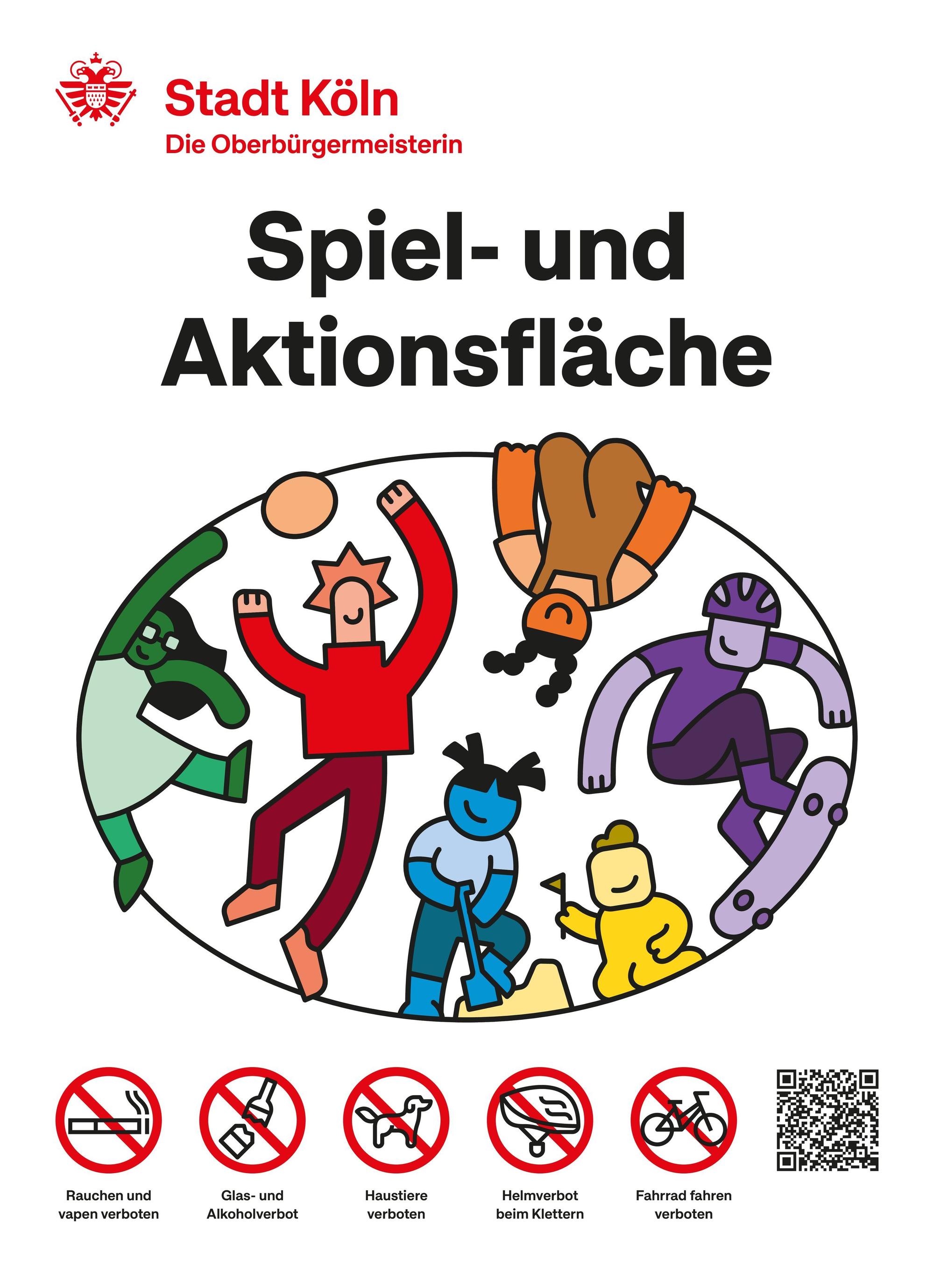 Das neue Schild der Stadt Köln für die Spiel- und Aktionsflächen.