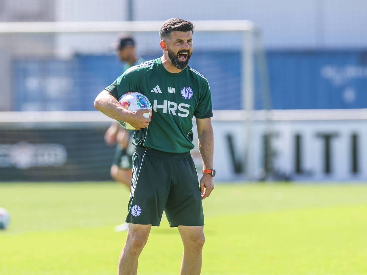 Trainer Miron Muslic brüllt im Training von Schalke 04.