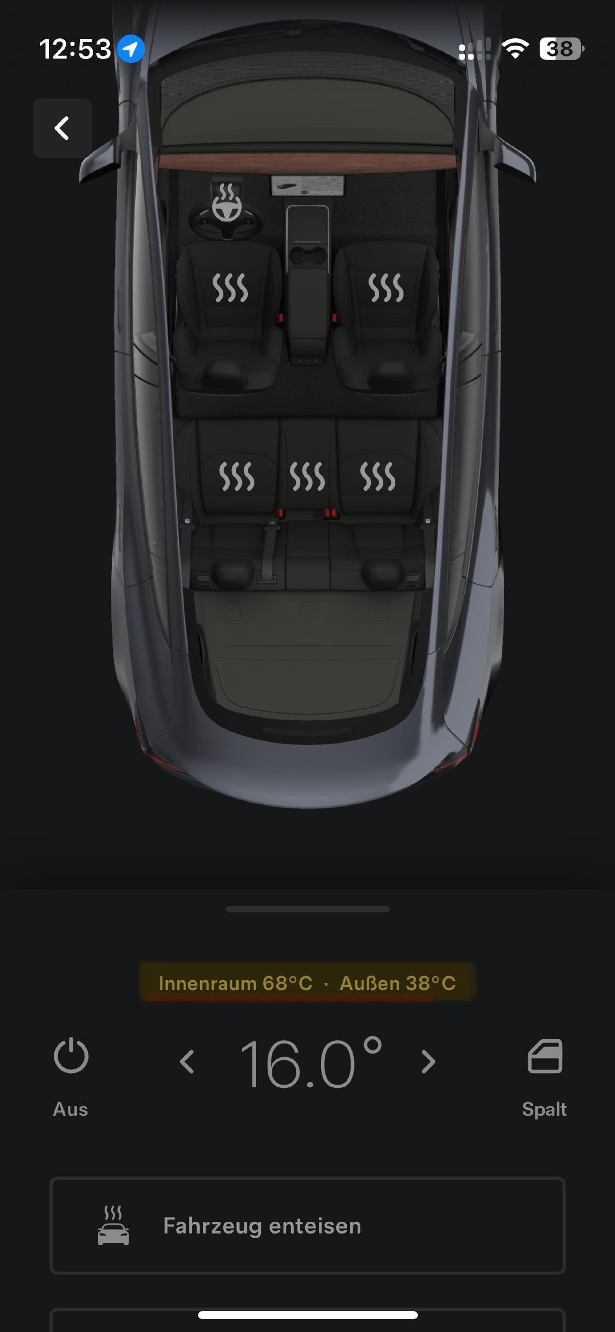 David hatte im Innenraum seines Autos muckelige 68 Grad!