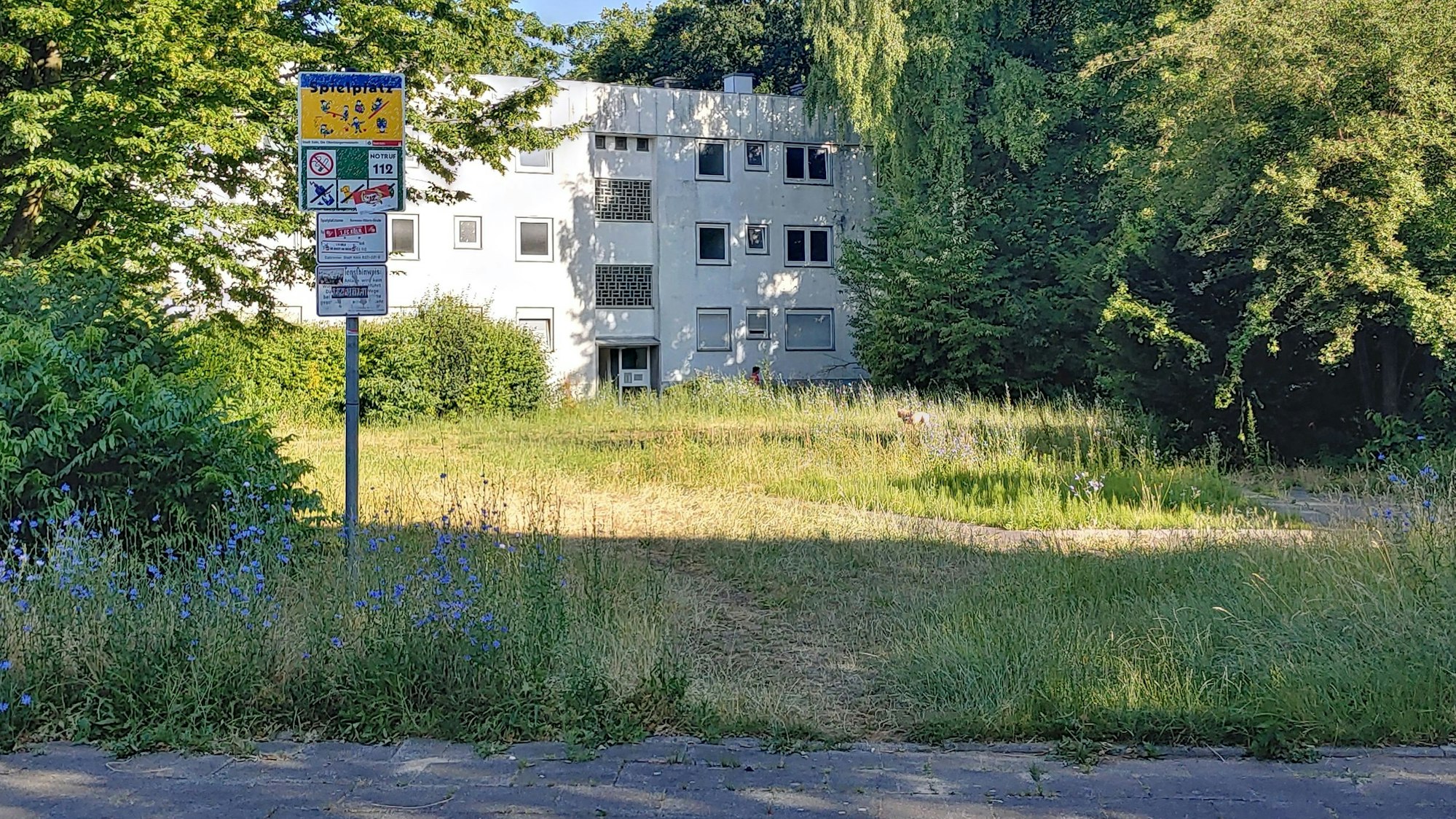 Ein Spielplatz in Neubrück ohne Spielgeräte.