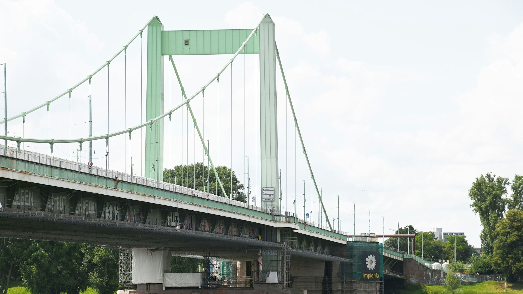 Eine Brücke führt über den Rhein