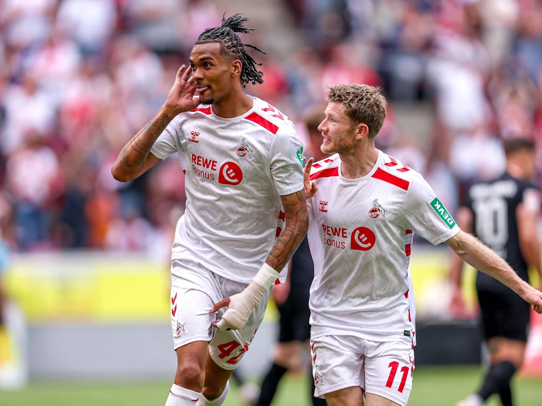 Damion Downs jubelt gegen Preußen Münster.