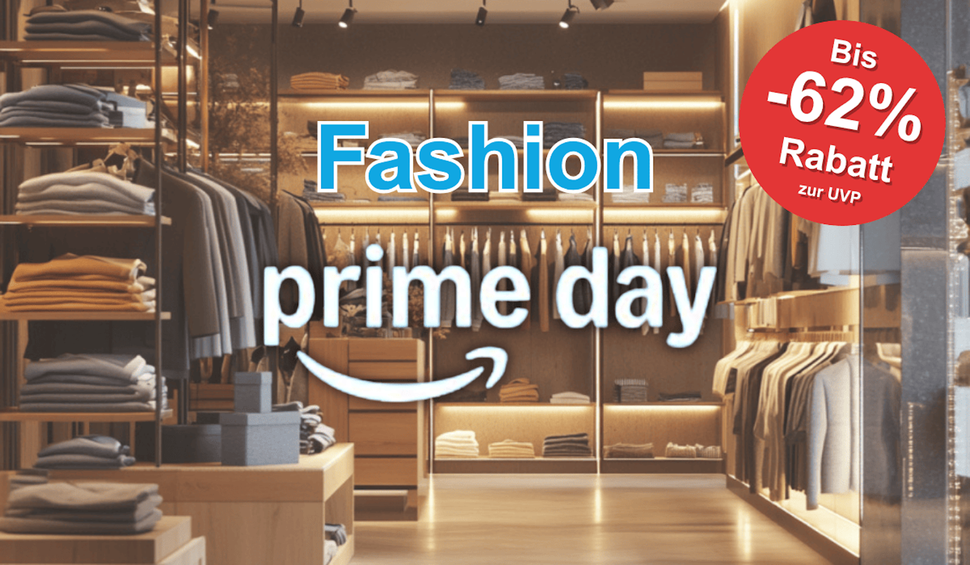 Das Bild zeigt ein Ankleidezimmer. Davor ist das Prime Day Logo zu sehen.