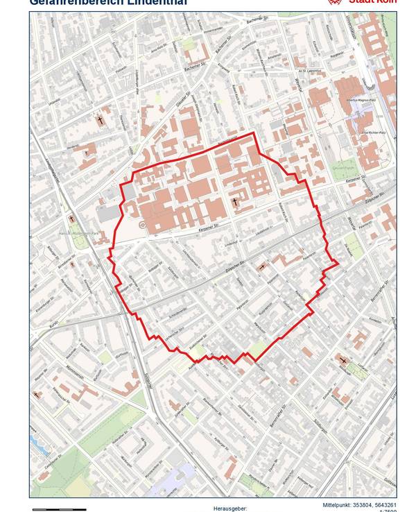 In diesem Bereich wird in Köln-Lindenthal evakuiert. Auch die Uniklinik ist betroffen.