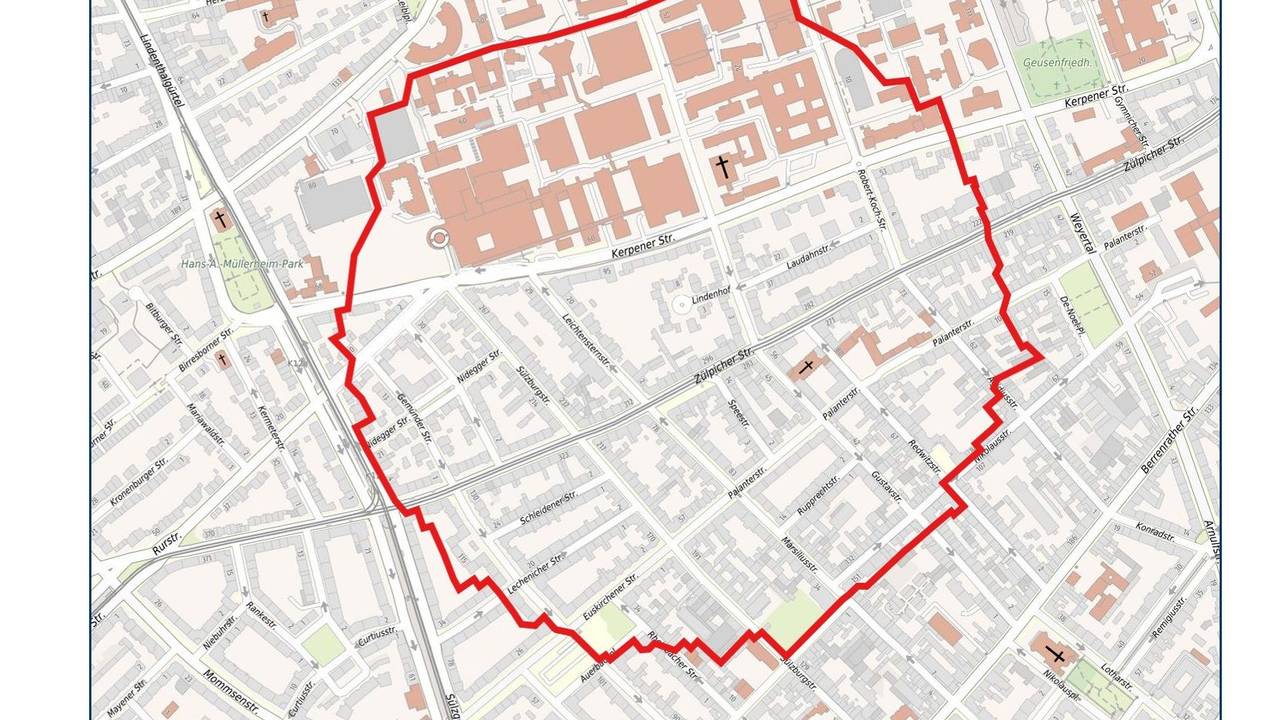 In diesem Bereich wird in Köln-Lindenthal evakuiert. Auch die Uniklinik ist betroffen.
