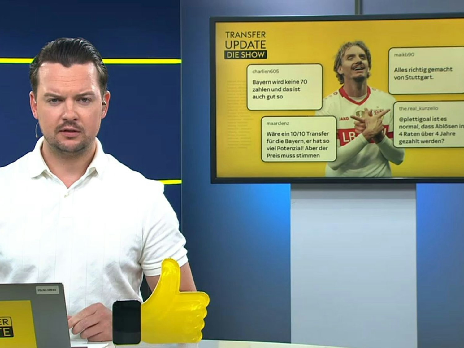 Florian Plettenberg moderiert bei Sky die Sendung „Transfer Update“. (Bild: Sky)