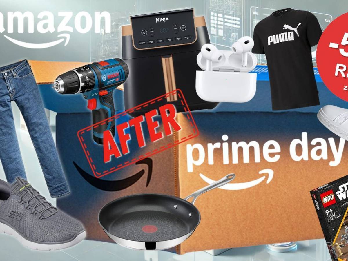 Amazon After Prime Day mit Produkten wie Bosch Professional, Skechers, Adidas Sneaker, Lego Star Wars, Tefal Jamie Oliver Pfanne, Levi's Jeans, Apple Airpods, Puma.