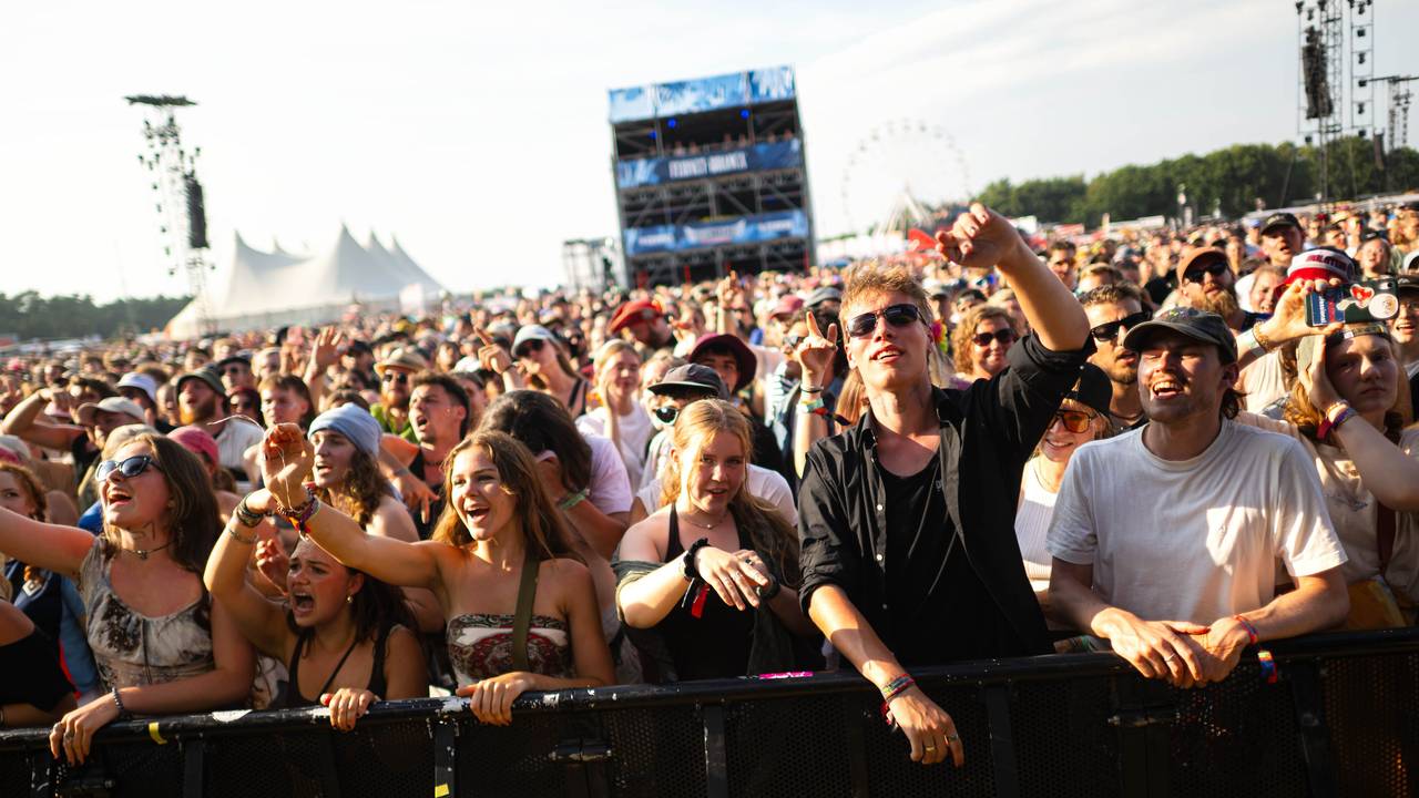 Eine Menschenmasse feiert auf einem Open-Air-Festival.