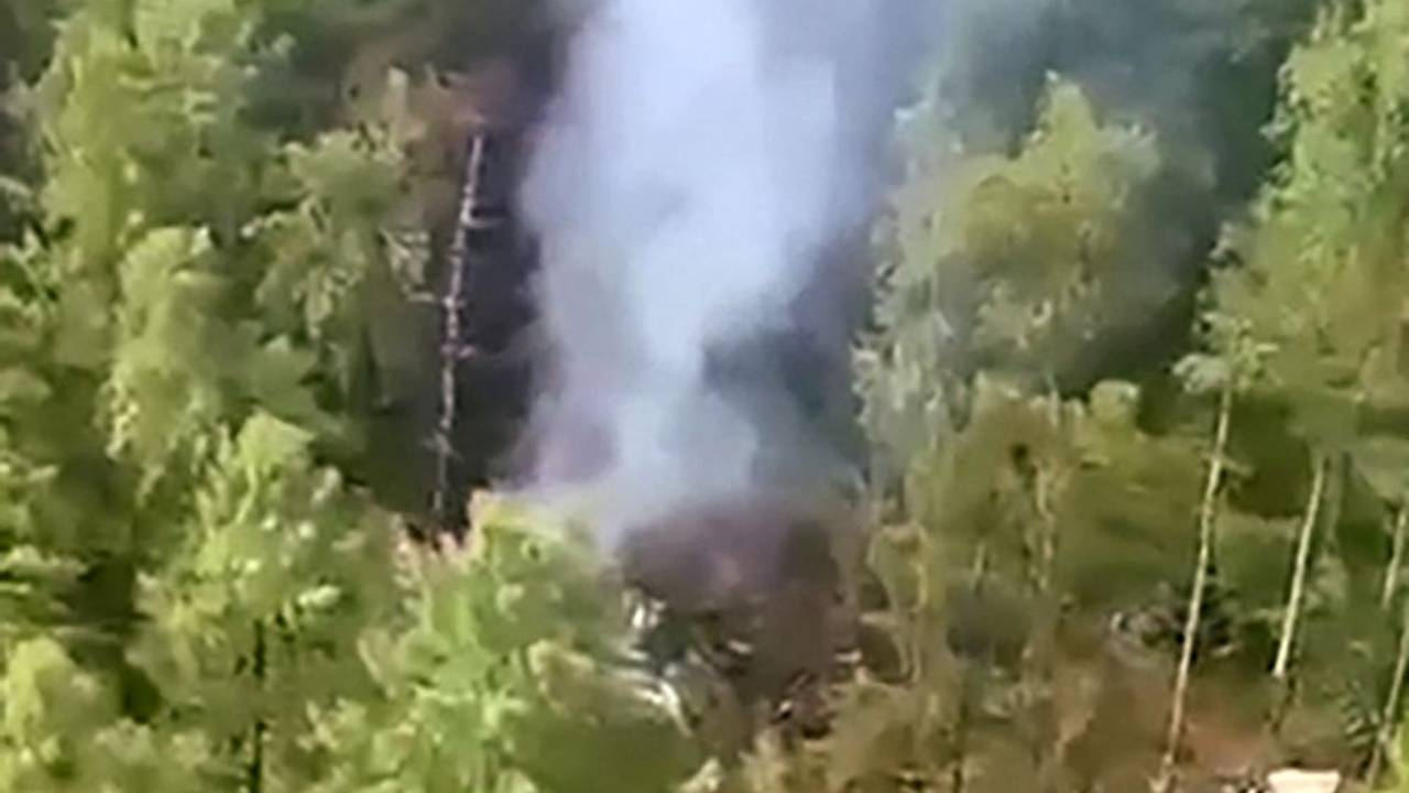 Die Absturzstelle in Russland: Ein Foto zeigt Rauch aus einem Waldstück aufsteigen.
