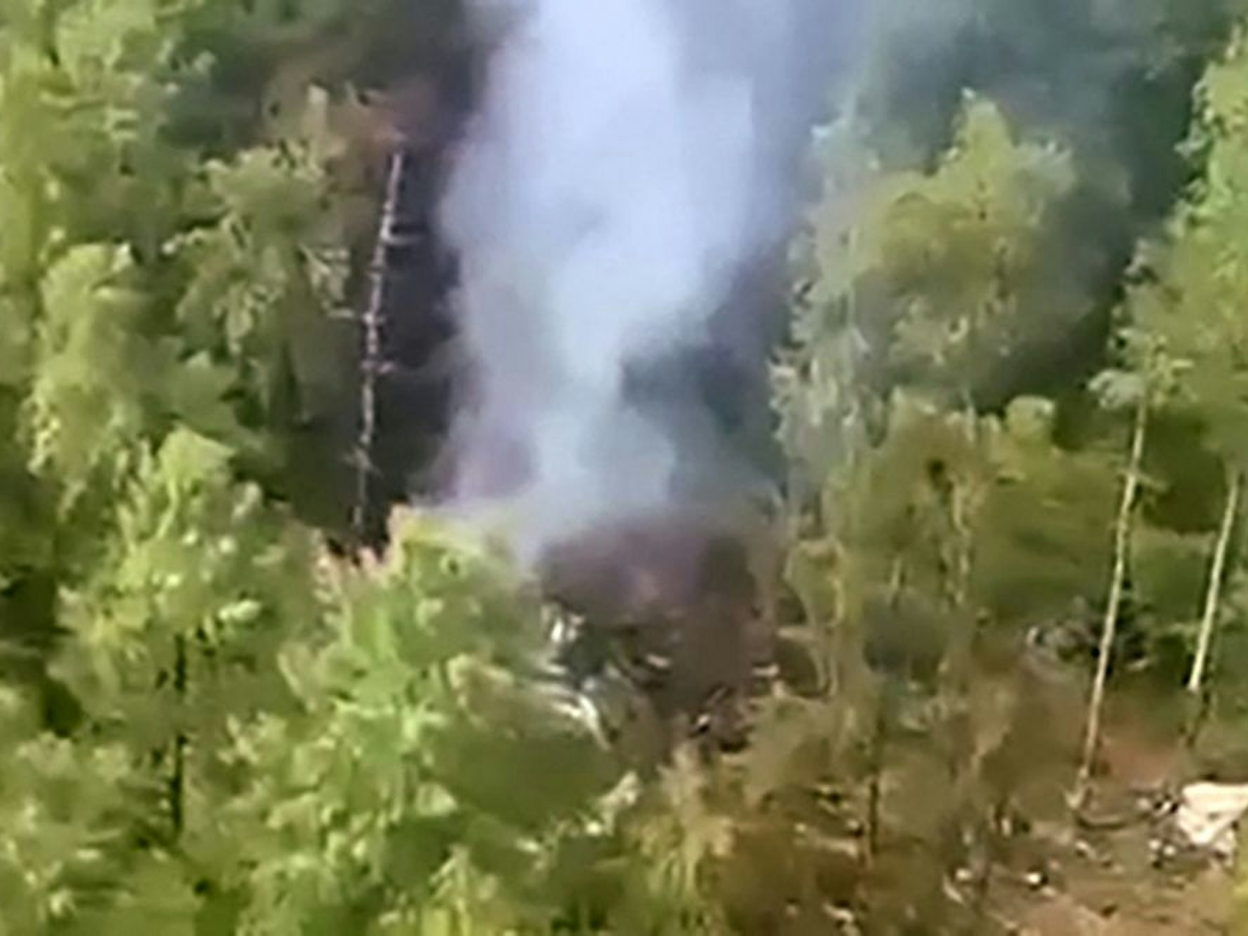 Die Absturzstelle in Russland: Ein Foto zeigt Rauch aus einem Waldstück aufsteigen.