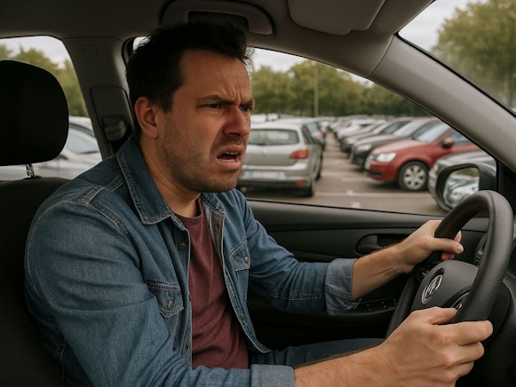 Da kann Mann schon mal die Nerven verlieren: die Parkplatzsuche in Köln ist mehr als schwierig.