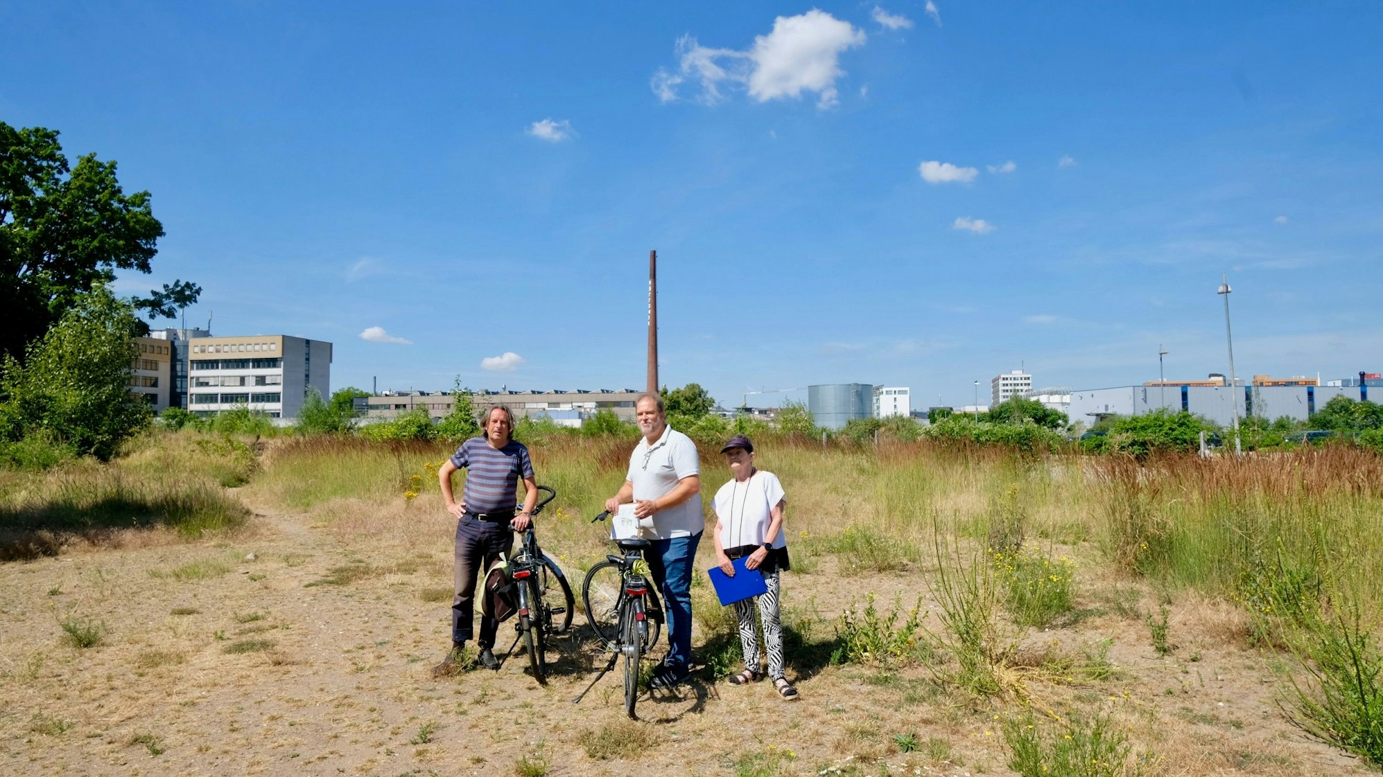 Roland Schüler, Harald Schäfer und Ilsetraut Popke (v.l) stehen auf dem Gelände des ehemaligen Gleisdreiecks, wo ein Park entstehen soll.
