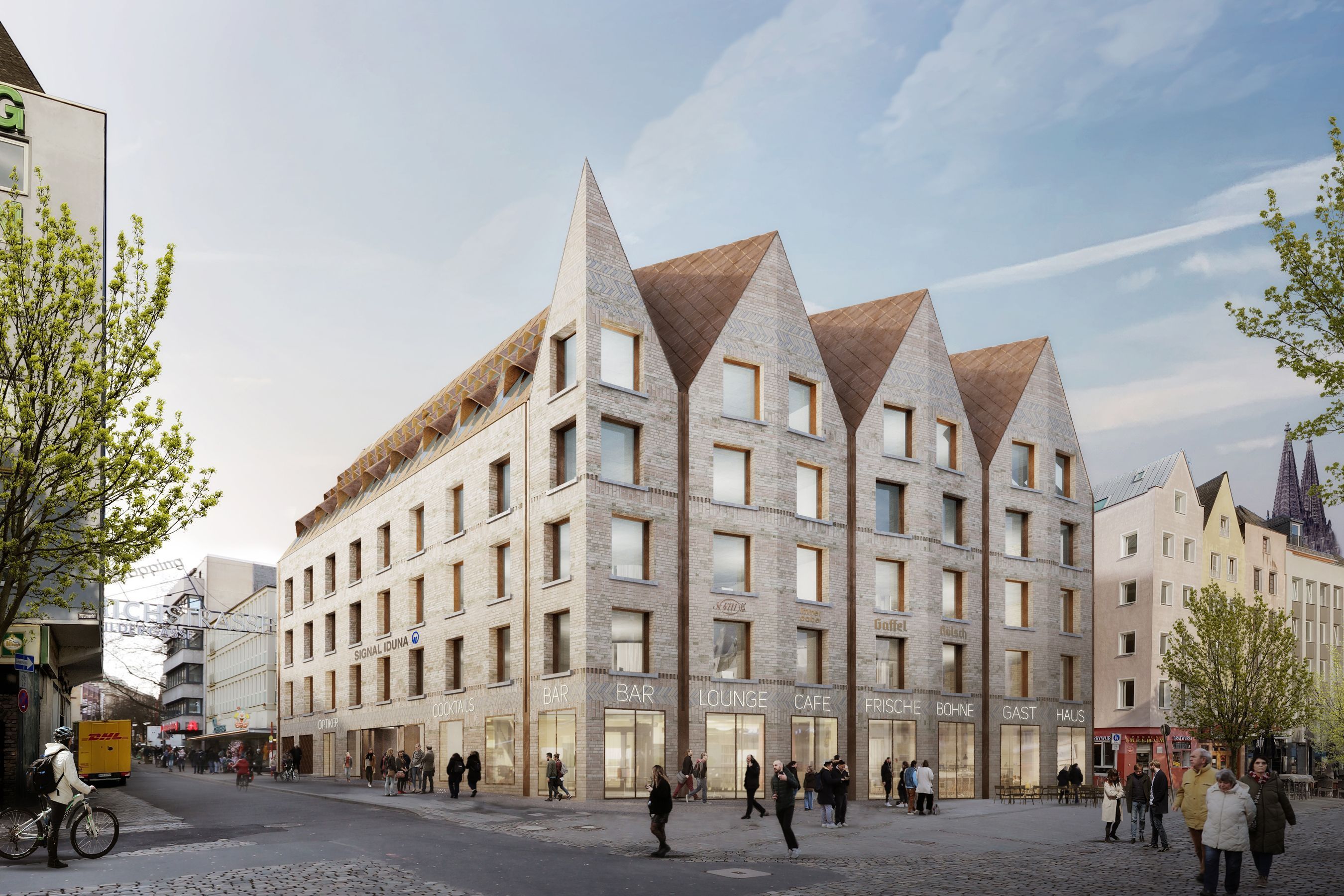 So soll der Neubau am Heumarkt aussehen, ins Erdgeschoss zieht Reissdorf mit einem Brauhaus ein.