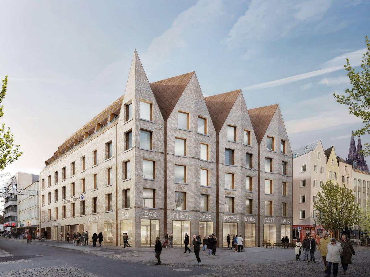 So soll der Neubau am Heumarkt aussehen, ins Erdgeschoss zieht Reissdorf mit einem Brauhaus ein.