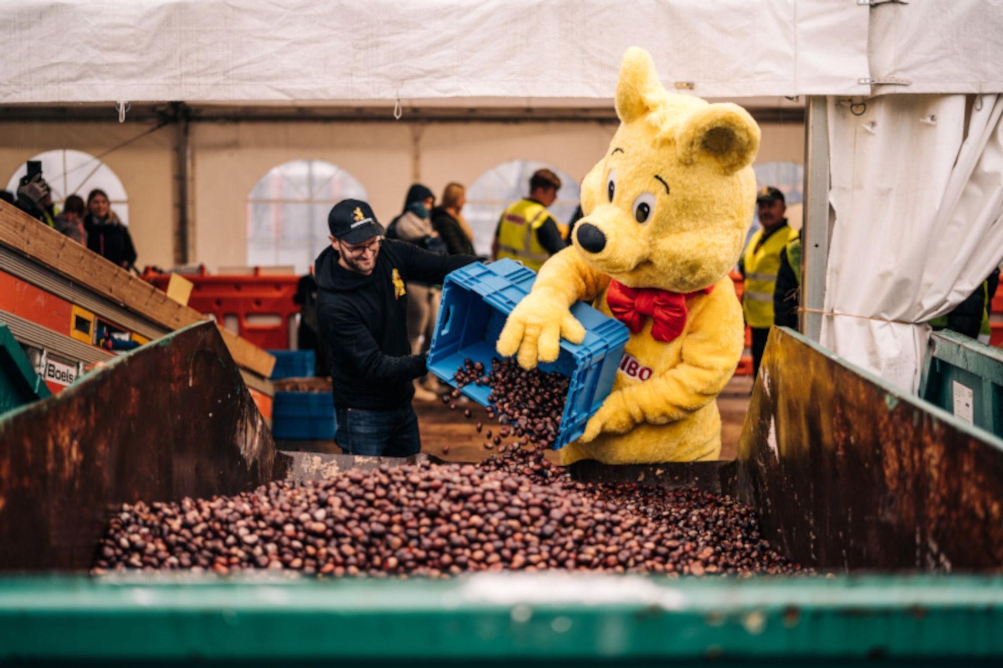 Der Haribo-Goldbär hilft bei der Kastanien-Aktion 2022. Für 2026 musste das Unternehmen die beliebte Aktion leider absagen.