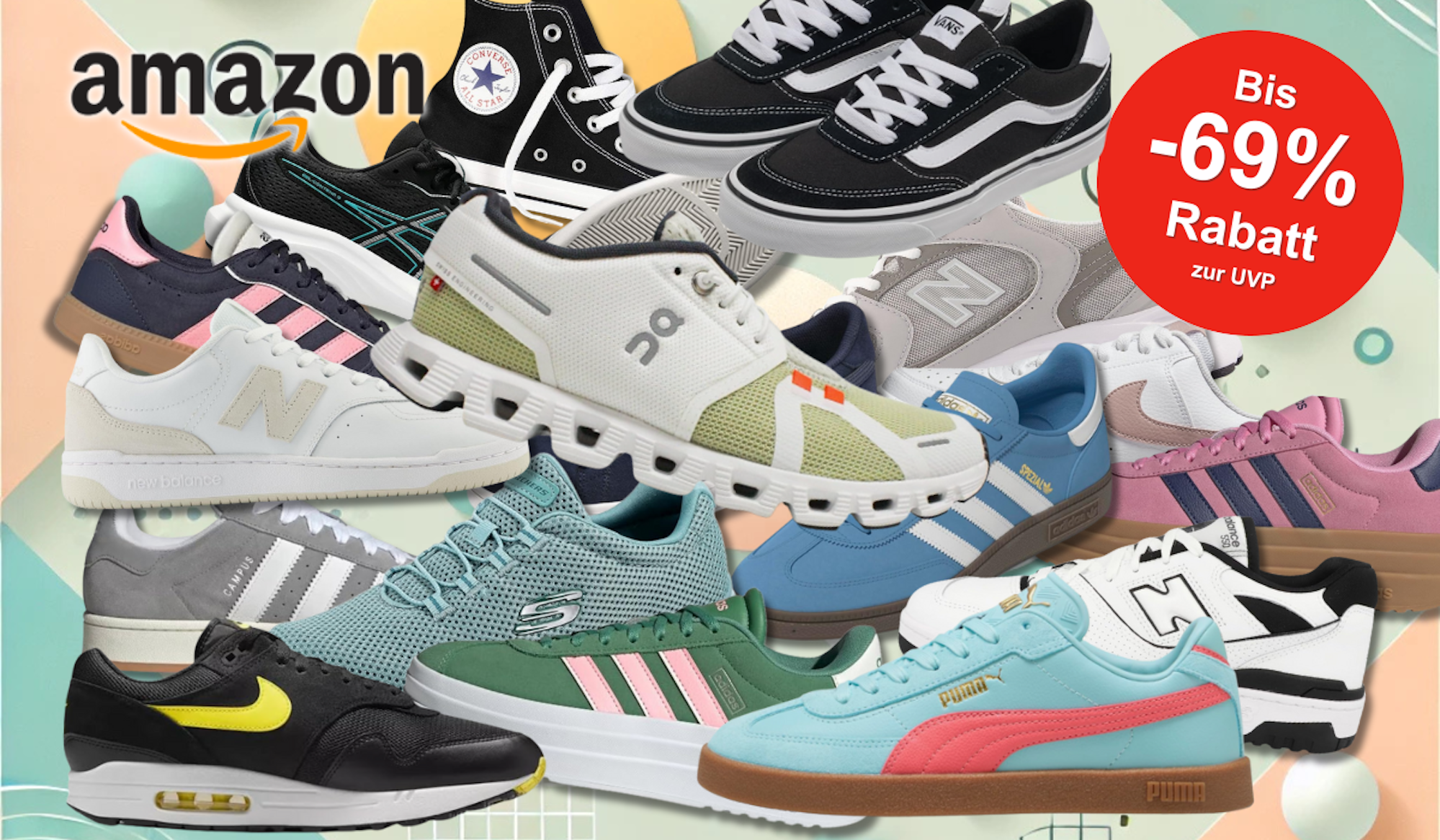 Auf dem Bild sind einige unterschiedliche Sneaker diverse Marken zu sehen.