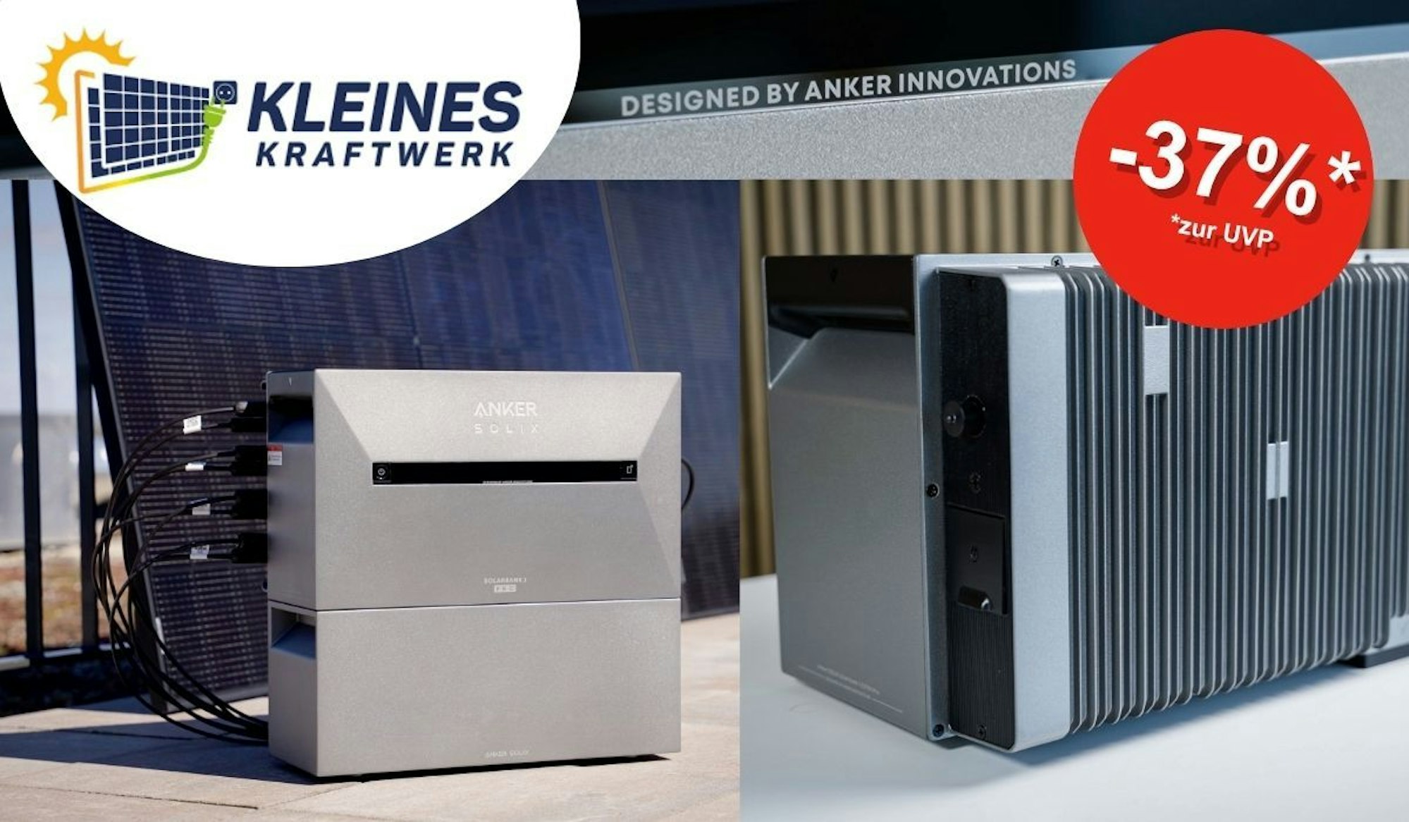 Balkonkraftwerk mit ANKER Solix 3 Pro Speicher und Solarmodulen.