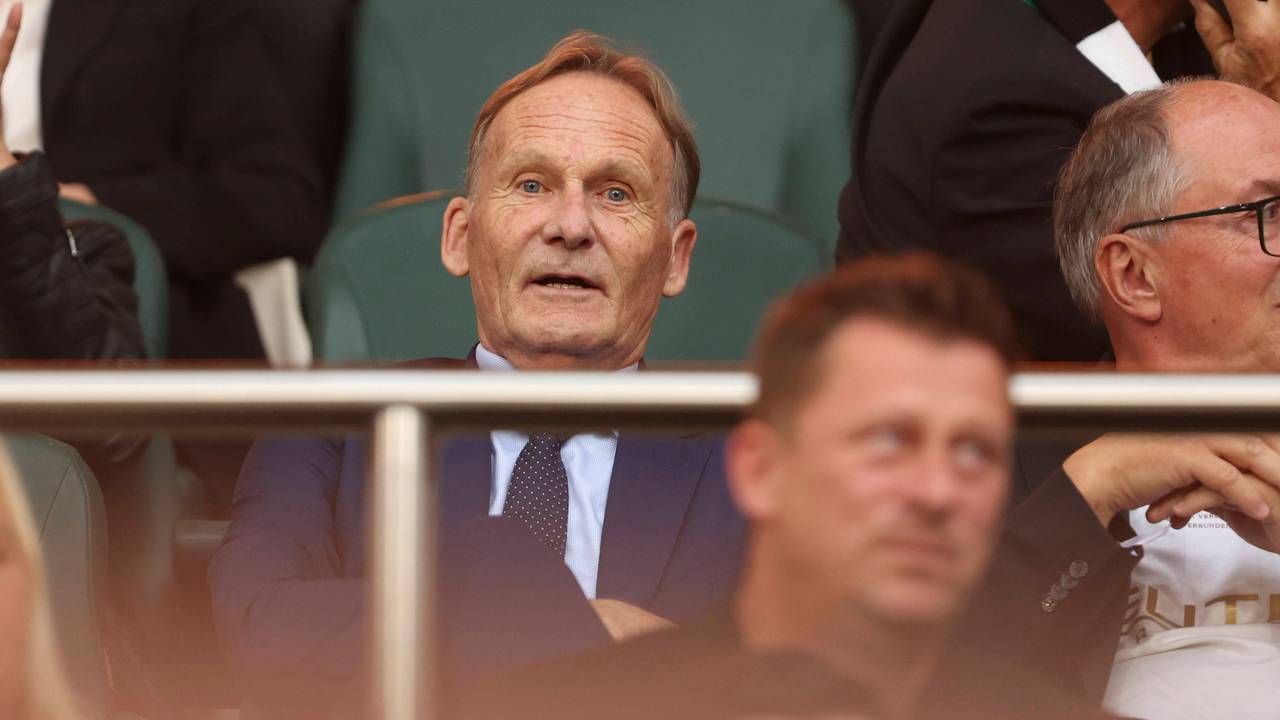 Hans-Joachim Watzke sitzt auf der Tribüne.