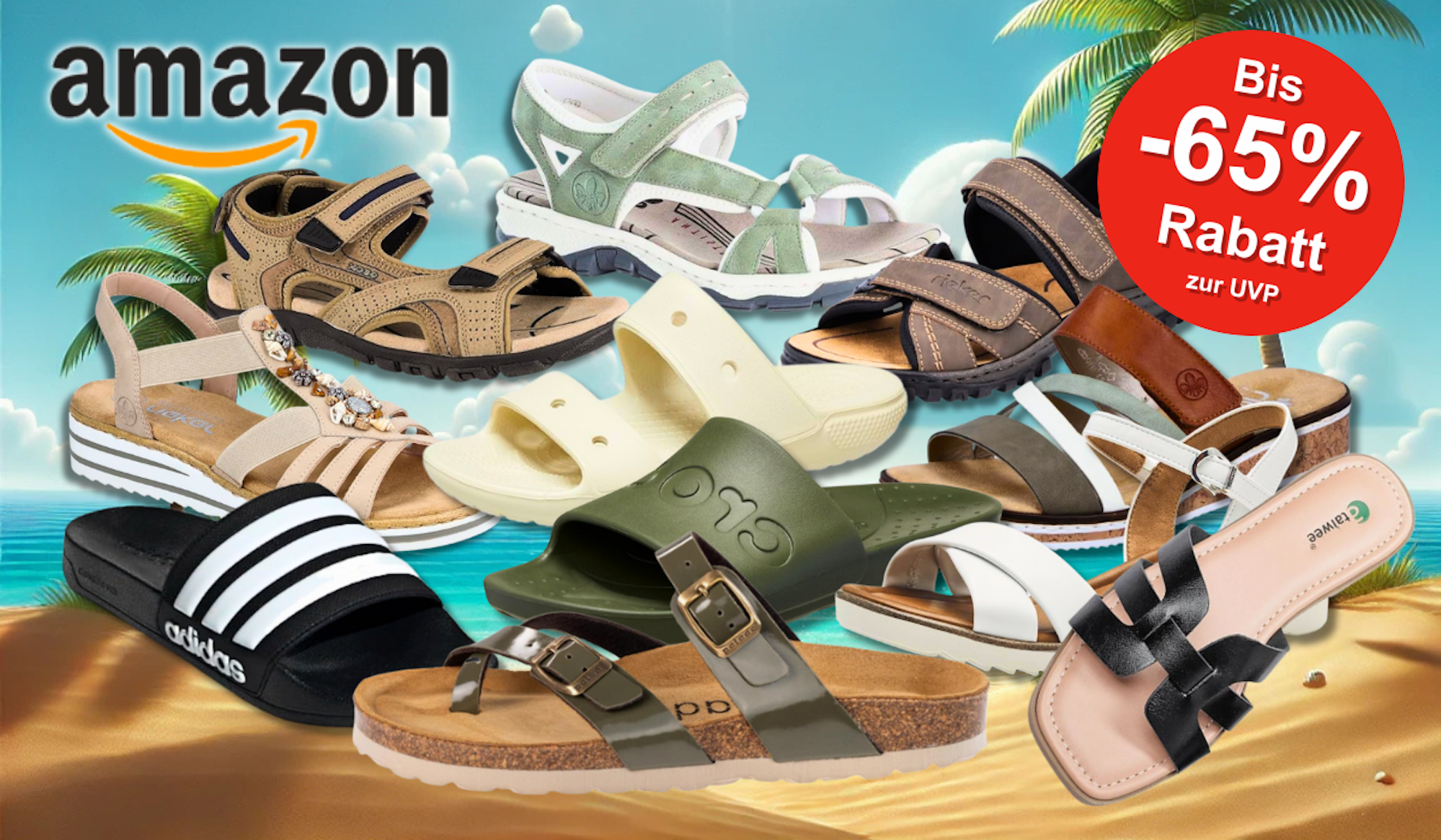 Auf dem Bild sind Sandalen diverser Marken abgebildet.