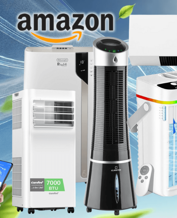 Auf dem Bild sind unterschiedliche Klimageräte zu sehen, die bei Amazon verkauft werden.