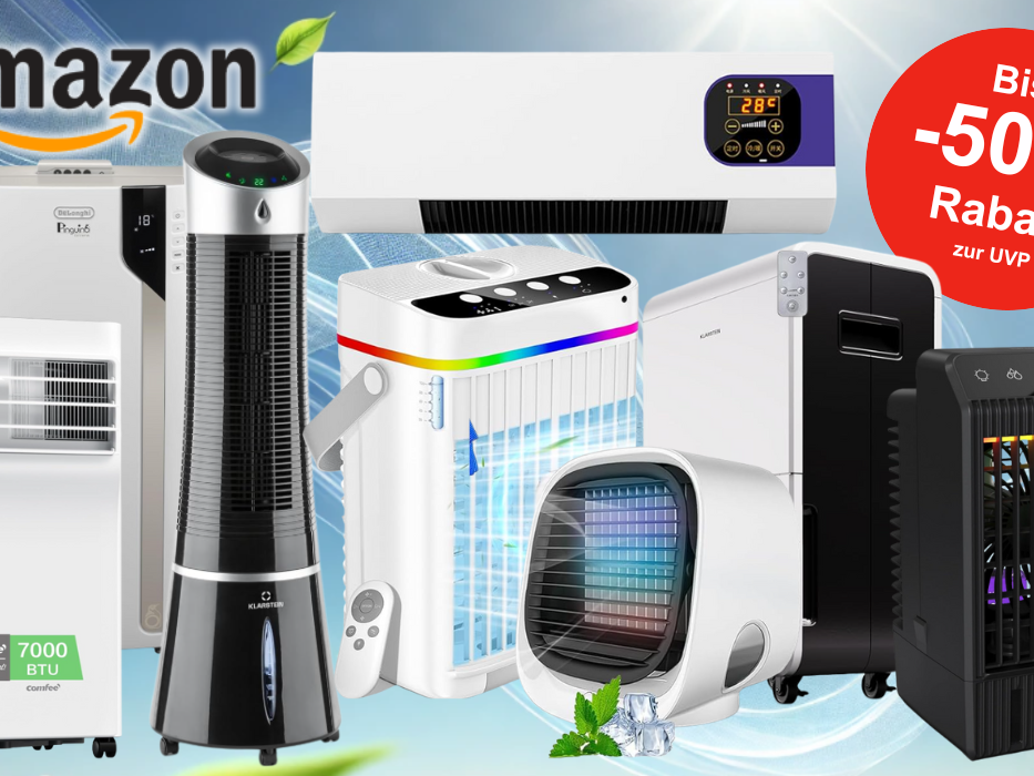 Auf dem Bild sind unterschiedliche Klimageräte zu sehen, die bei Amazon verkauft werden.