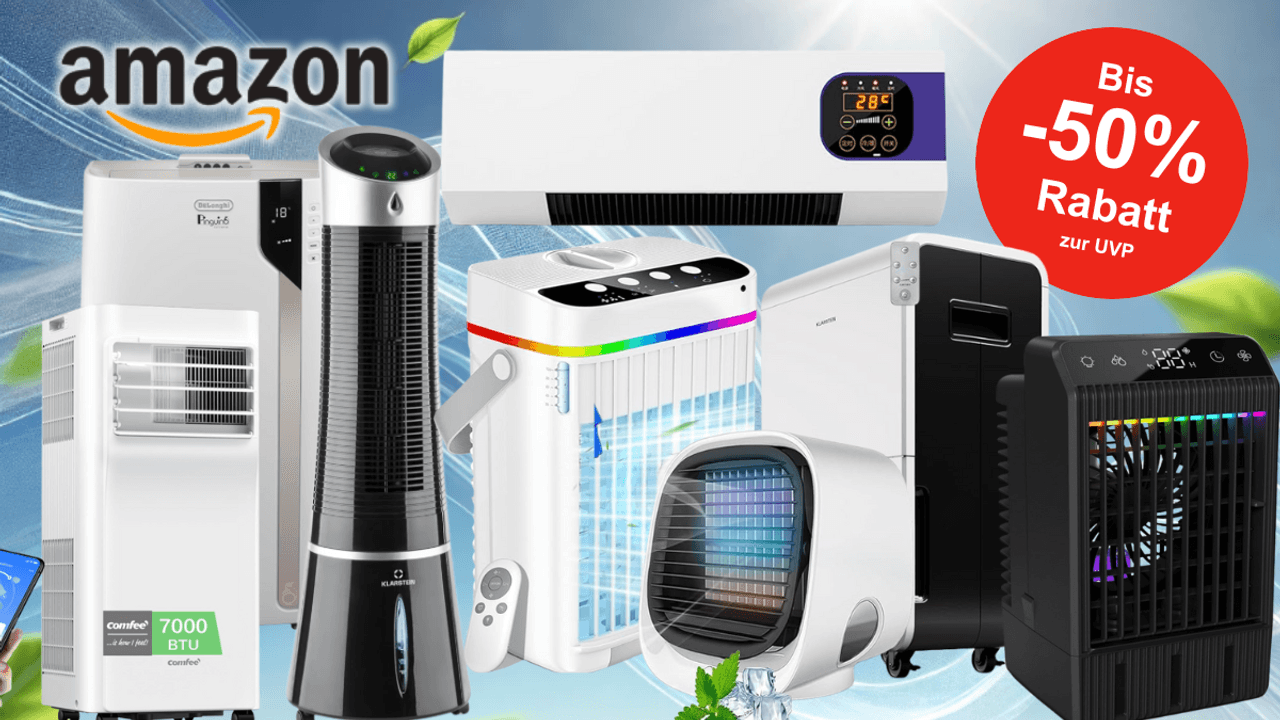 Auf dem Bild sind unterschiedliche Klimageräte zu sehen, die bei Amazon verkauft werden.
