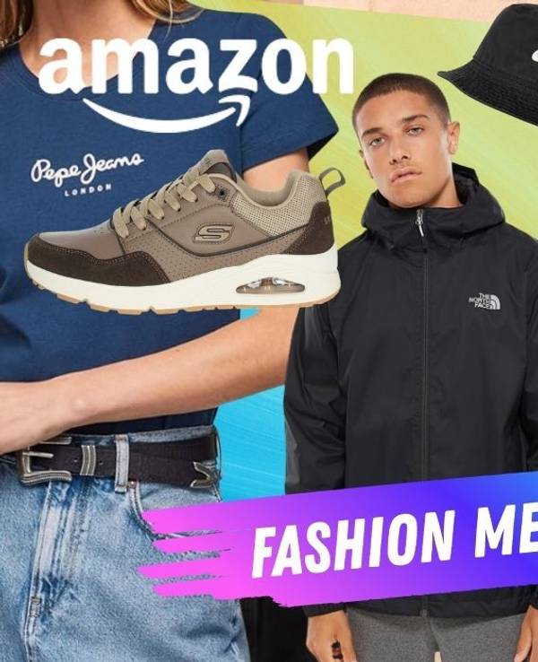 Kleidungsstücke von verschiedenen Mode Marken mit mehreren Models. Kleidung und Sneaker von Nike, The North Face, Levi's, Pepe Jeans, Skechers.