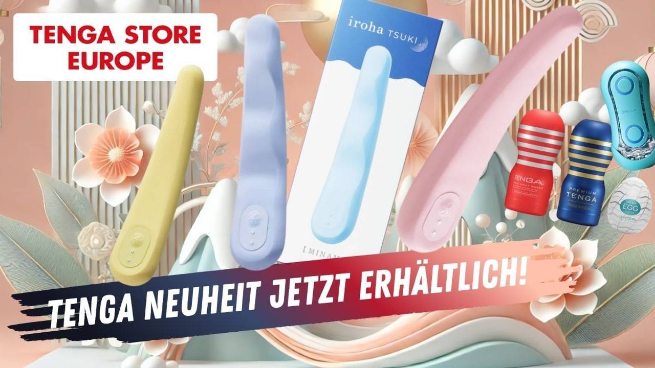 Die Vibratoren iroha Tsuki in den Modellen Mikazuki und Minamo von Tenga in verschiedenen Pastellfarben vor einem bunten, asiatisch angehauchten Hintergrund.