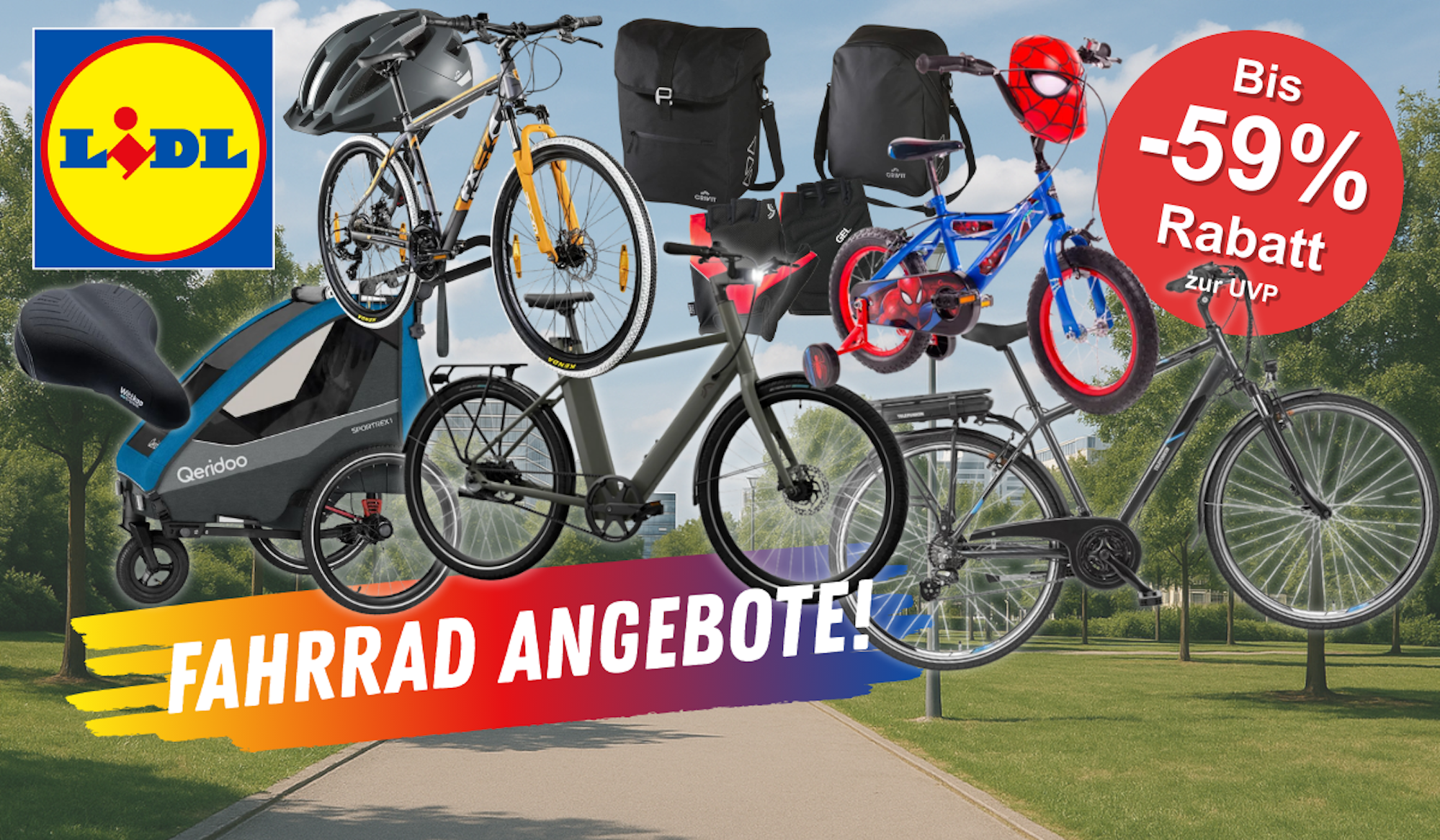 E-Bikes, City- und Trekkingräder sowie Fahrradzubehör wie Anhänger, Fahrradhelm im Lidl Onlineshop.