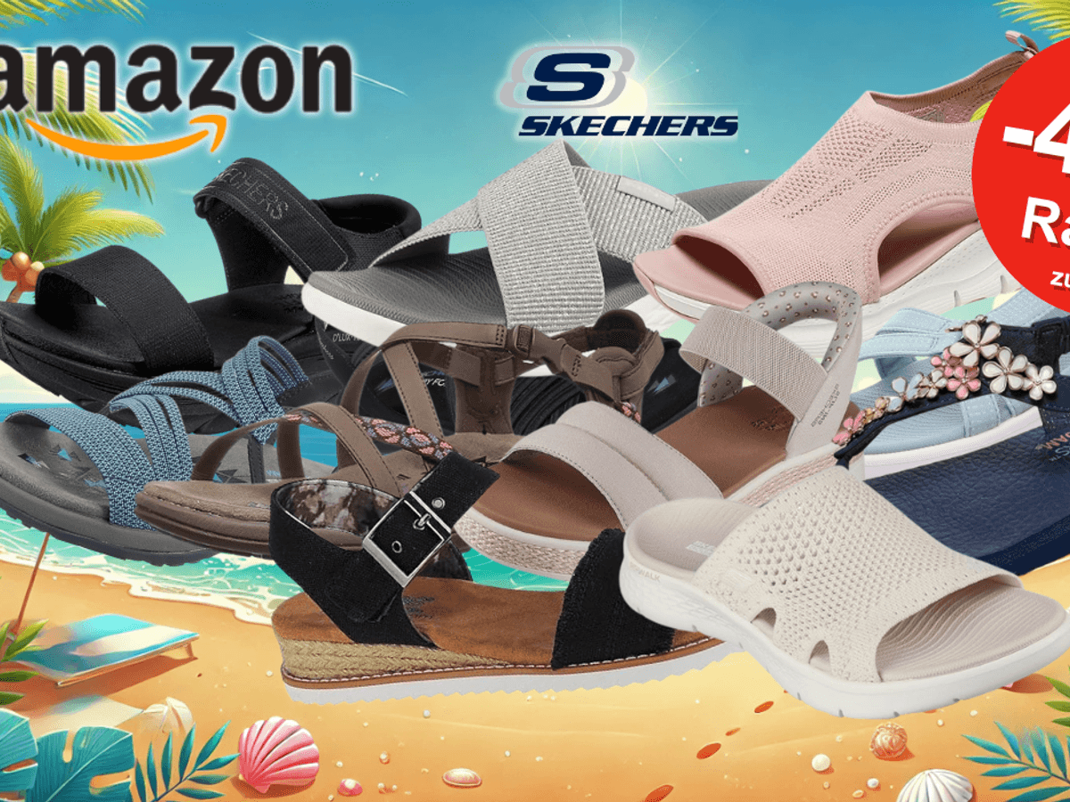 Auf dem Bild sind unterschiedliche Sandalen der Marke Skechers zu sehen.