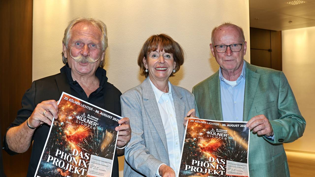 Henning Krautmacher, Henriette Reker und Werner Nolden bei der Pressekonferenz zu Kölner Lichter.
