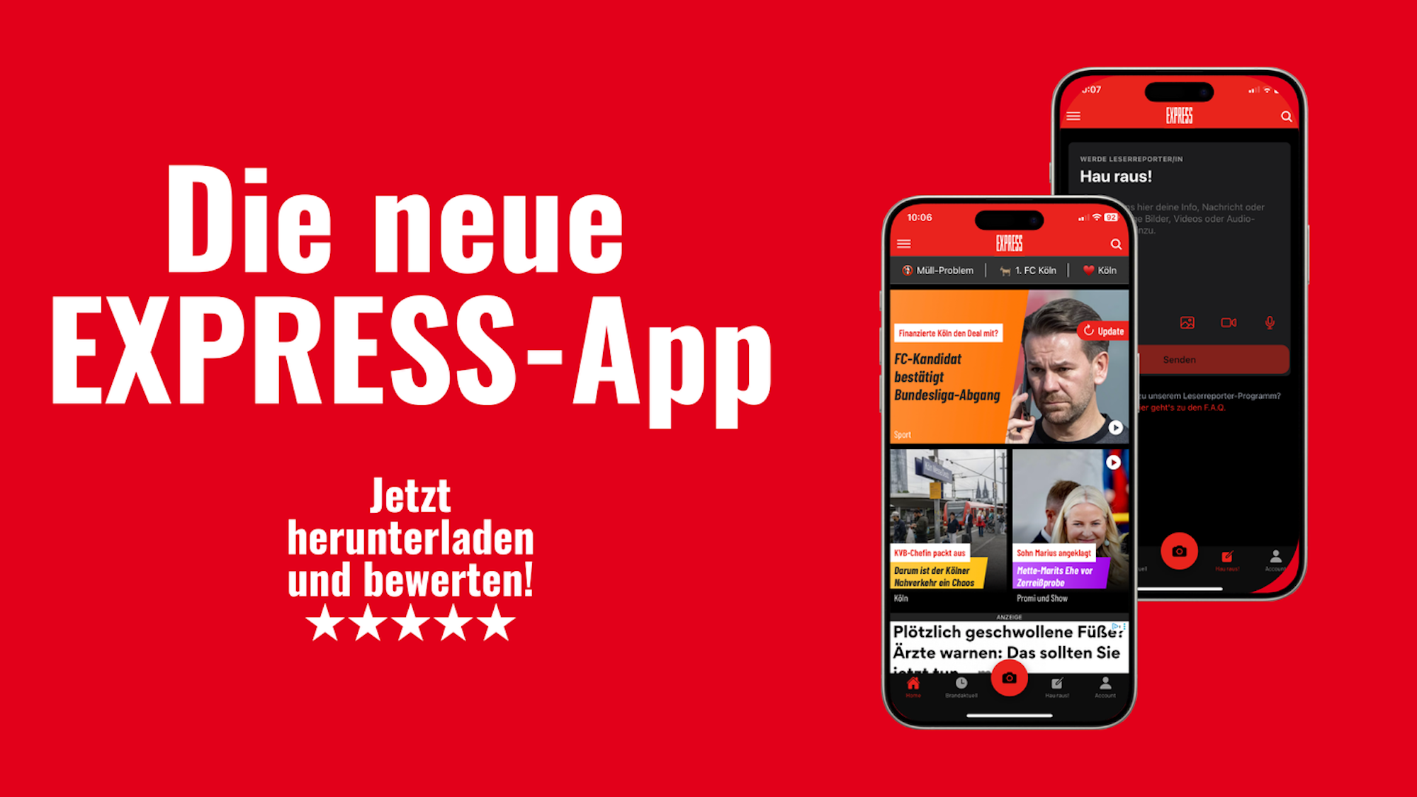 Zwei Smartphones bewerben die neue EXPRESS-App