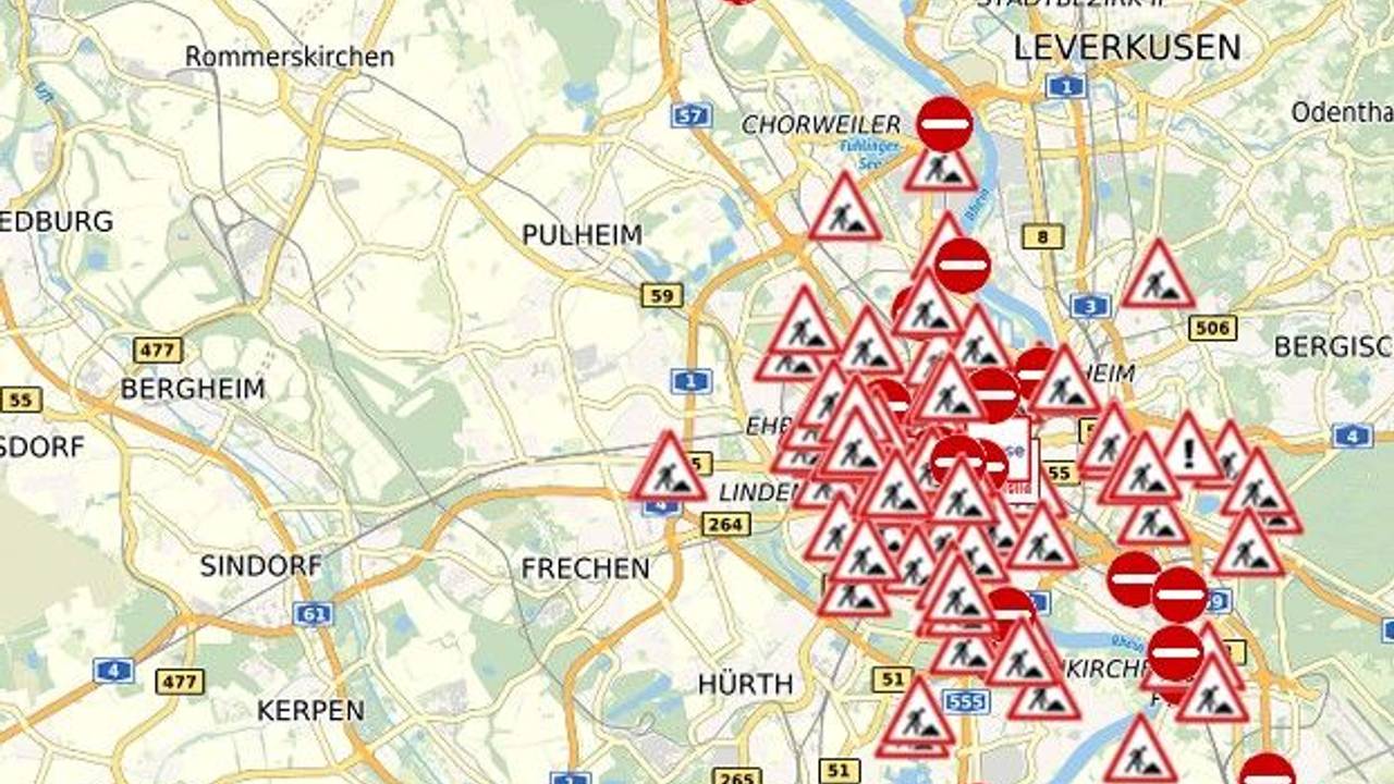 Die aktuelle Übersicht der Stadt Köln zeigt: Es wird überall gebaggert und gebuddelt.