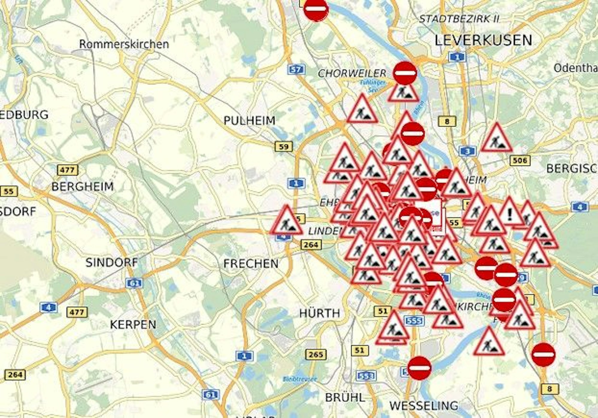 Die aktuelle Übersicht der Stadt Köln zeigt: Es wird überall gebaggert und gebuddelt.
