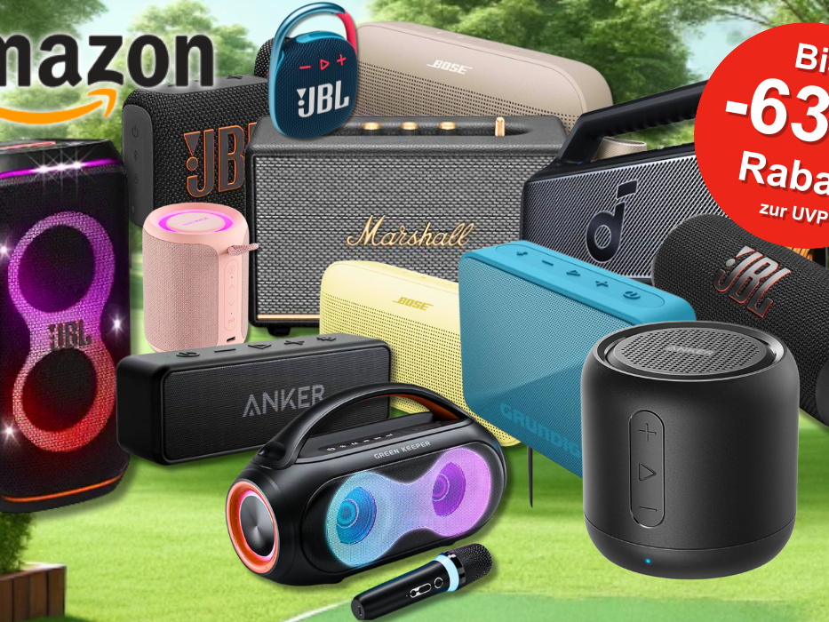 Auf dem Bild sind ganz viele unterschiedliche Bluetooth Musikboxen zu sehen.