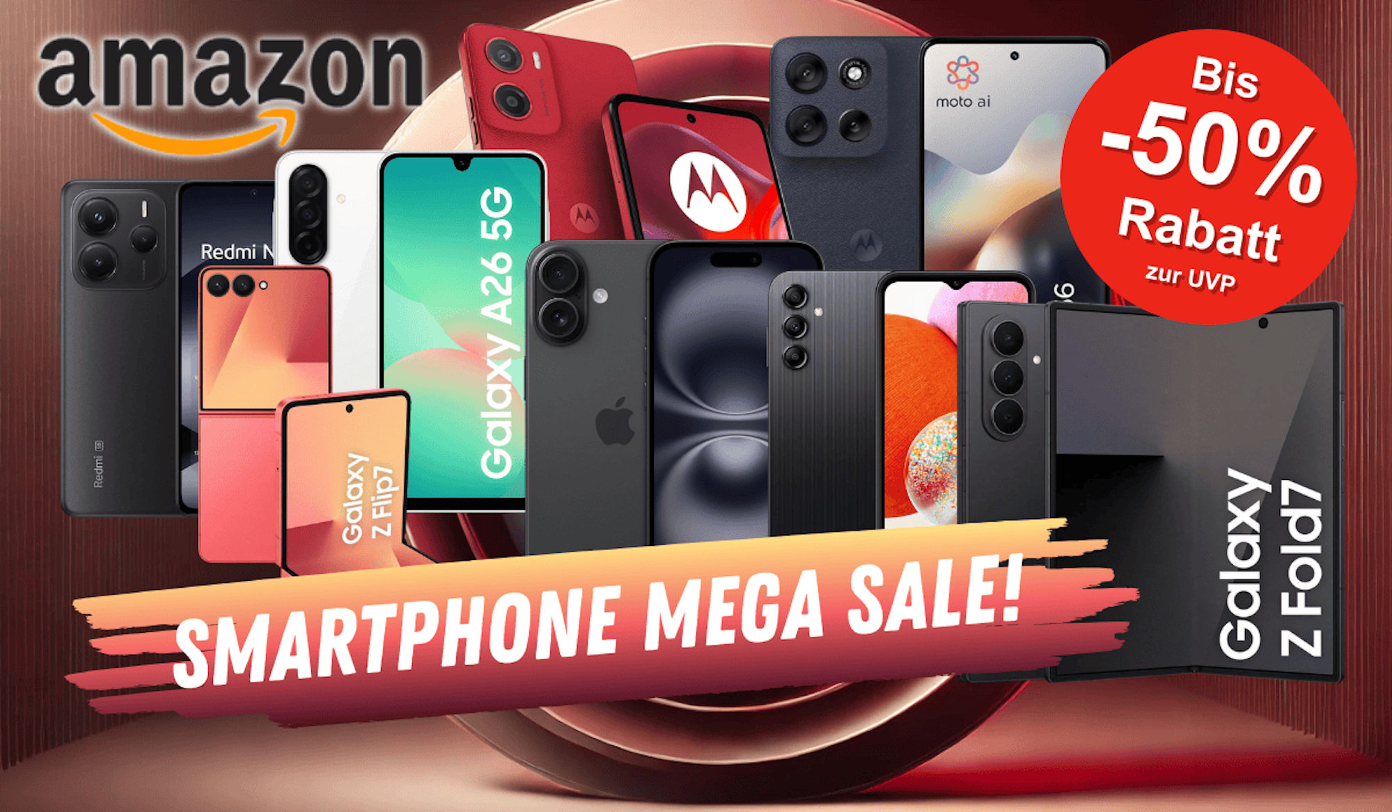 Darstellung verschiedener Smartphone Modelle von Marken wie Apple, Samsung, Motorola, Xiaomi und mehr