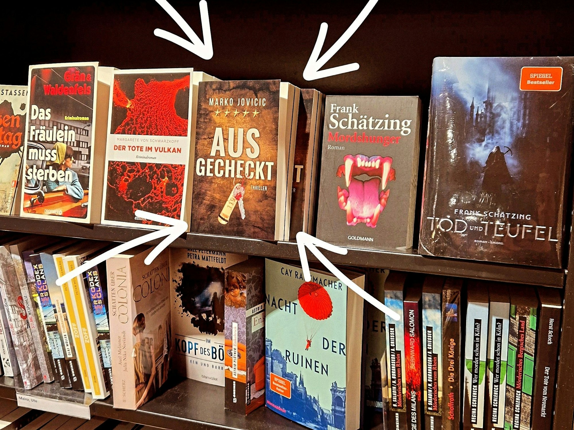 Blick aufs Bücherregal mit dem Thriller von Marko Jovicic.