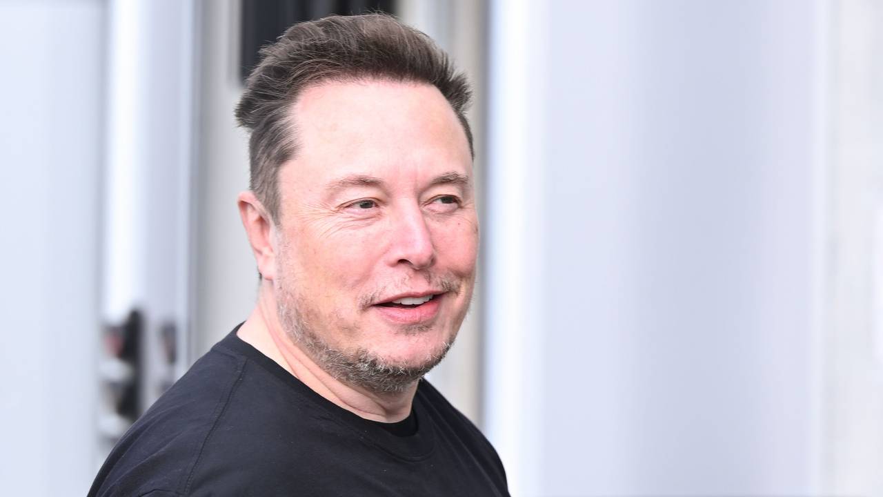 Elon Musk schmunzelt.