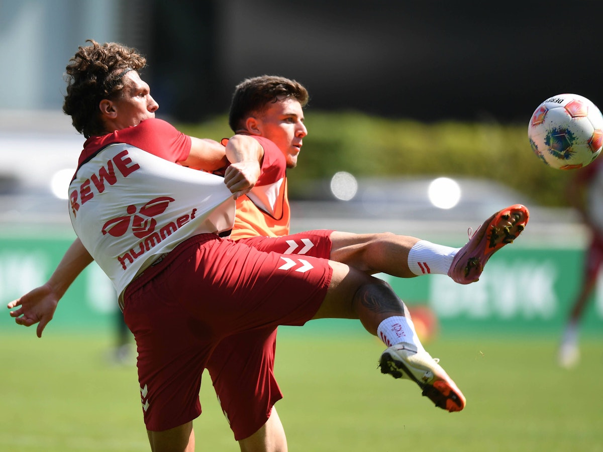 Julian Pauli (links) und Said El Mala am 21. August 2025 beim Training in Köln.